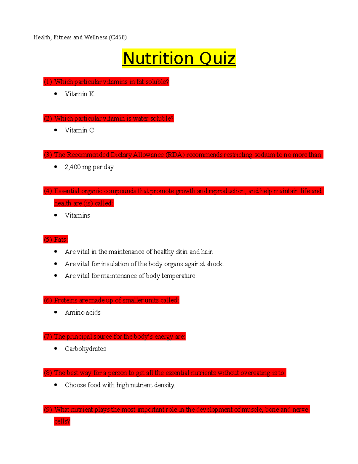 1.4 Nutrition Quiz Questions Are Similar To Exam - Health, Fitness And ...