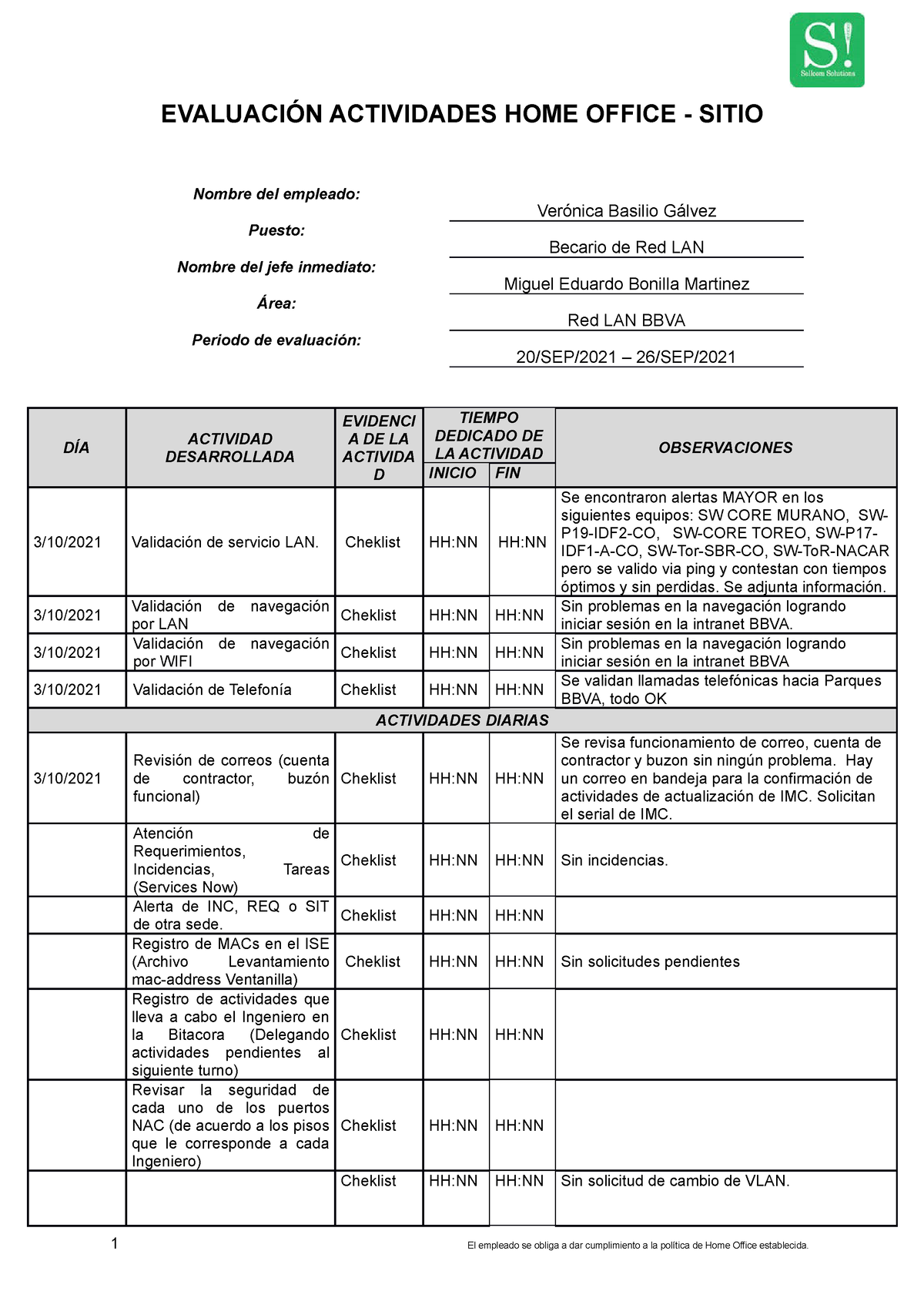 Actividades 1 Red Lan 3 - archivo de redes - EVALUACIÓN ACTIVIDADES HOME  OFFICE - SITIO Nombre del - Studocu