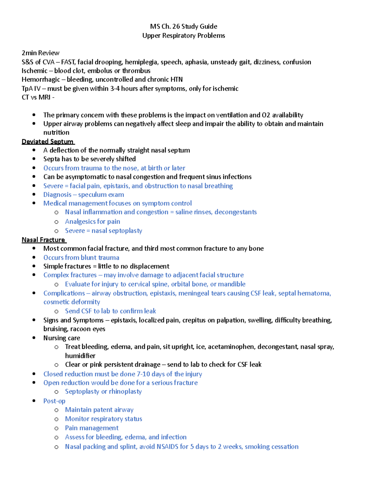 MS Ch.26 - med surg - MS Ch. 26 Study Guide Upper Respiratory Problems ...