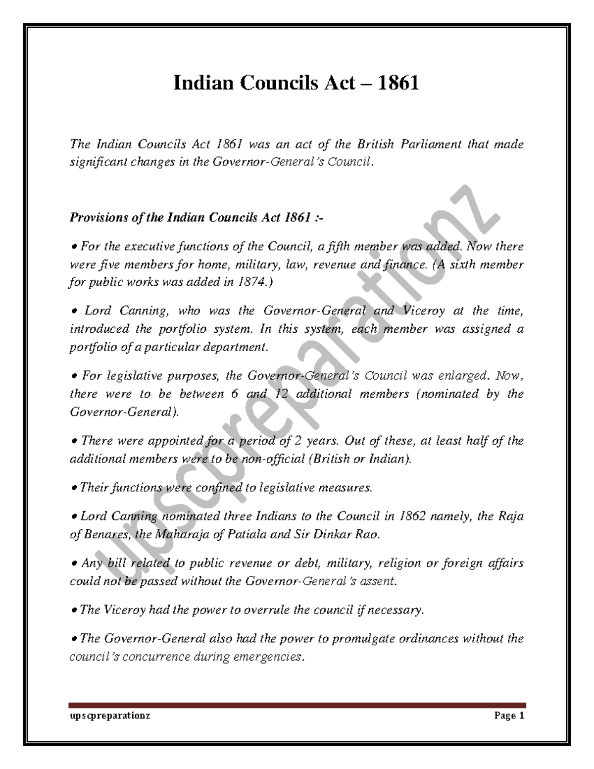 Polity Indian Councils Act 1861 upscpreparationz Page 1 Indian