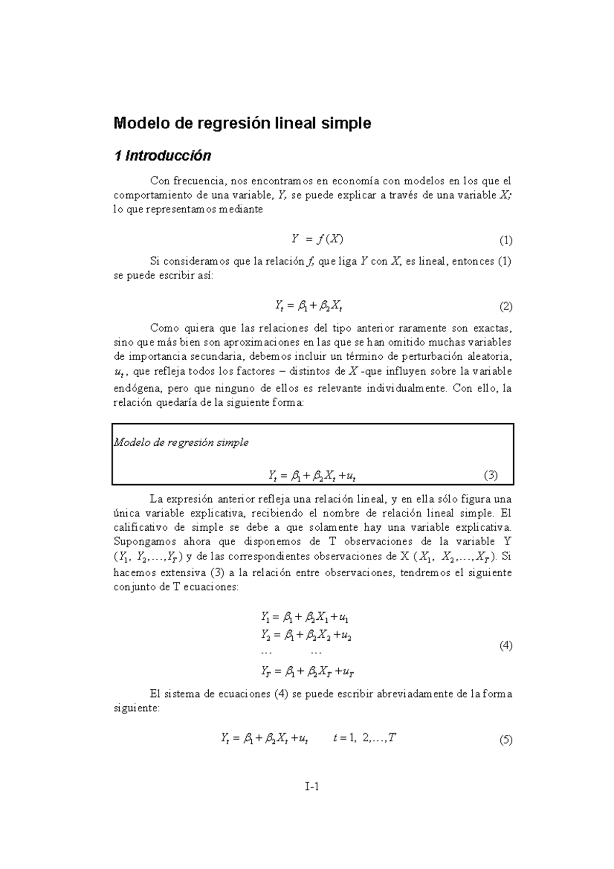 Modelo de regresión lineal simple - Modelo de regresión lineal simple 1  Introducción Con frecuencia, - Studocu