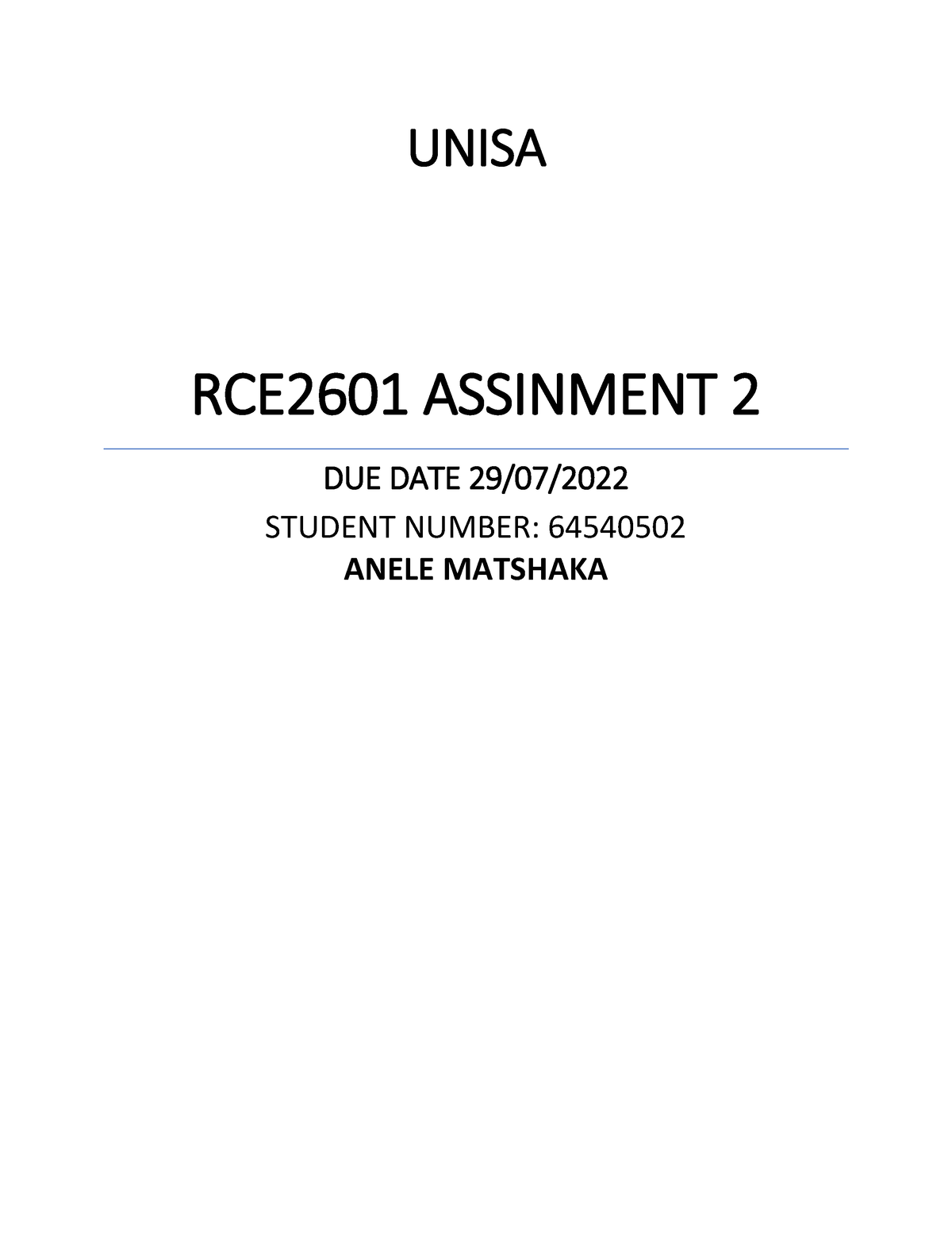 unisa assignment 2 due date