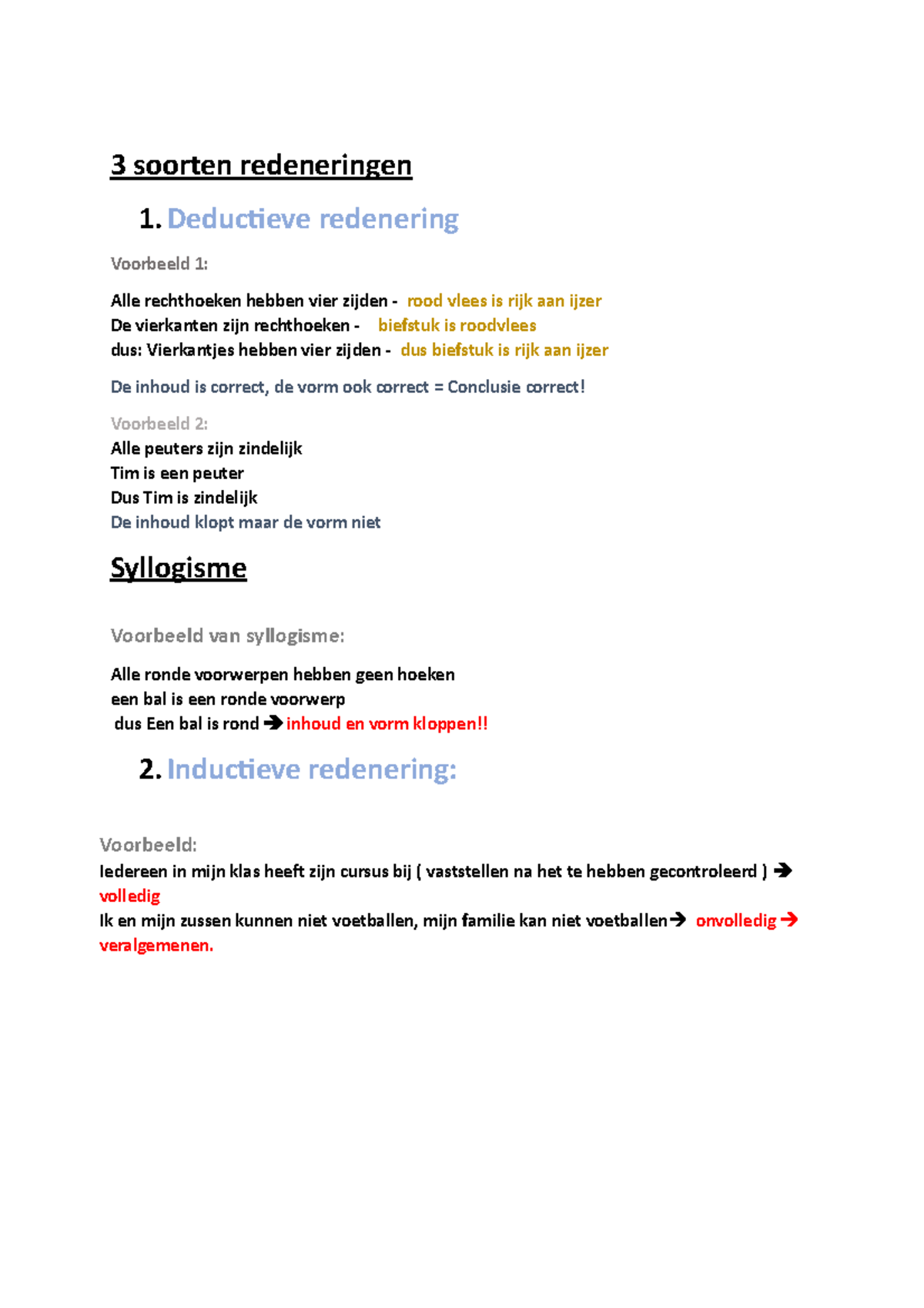 Argumentatieleer - Samenvatting - 3 Soorten Redeneringen 1. Deductieve ...