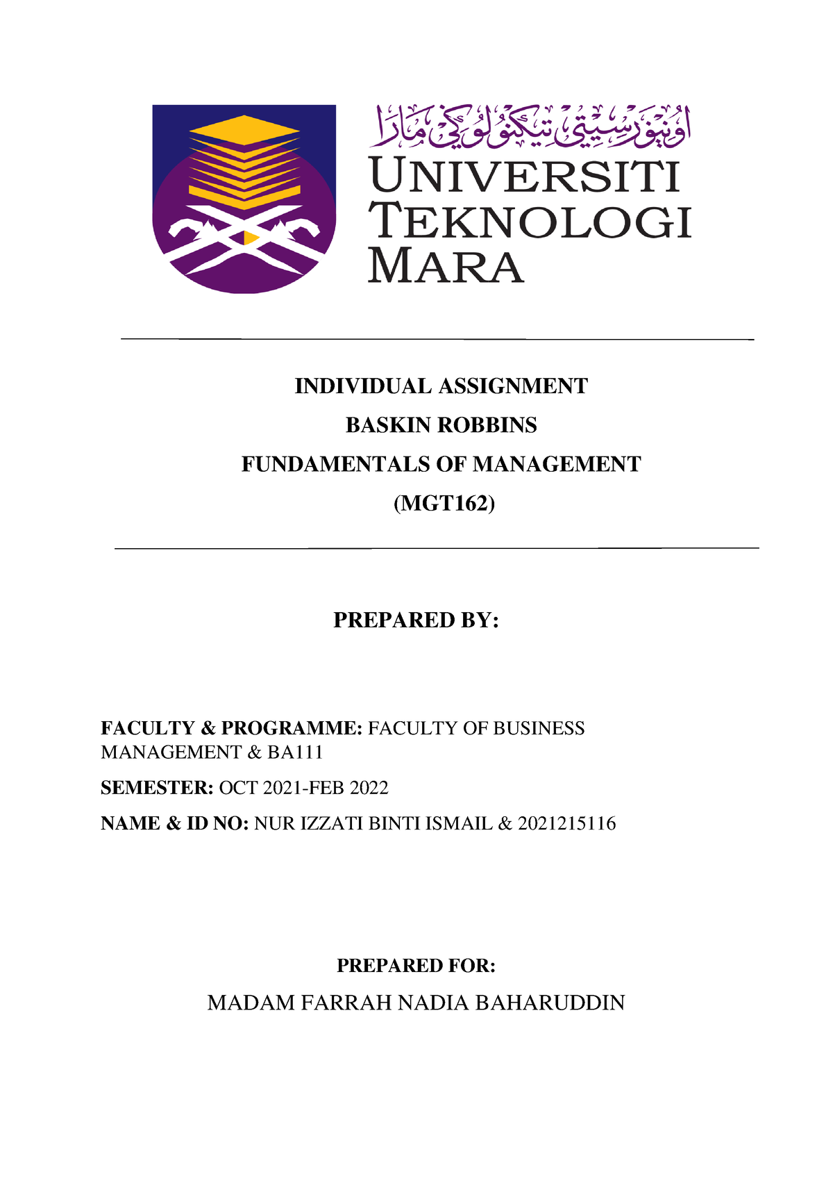 Individual Assingment MGT - INDIVIDUAL ASSIGNMENT BASKIN ROBBINS ...