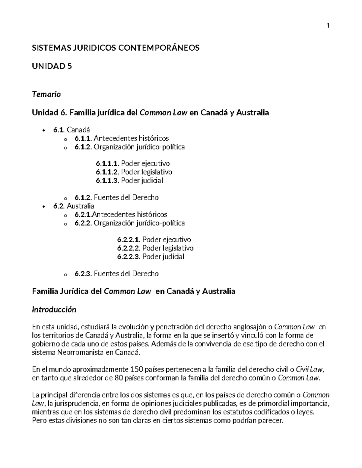 Familia Juridica DEL Common LAW EN Canada Unidad 6 SJC - SISTEMAS ...