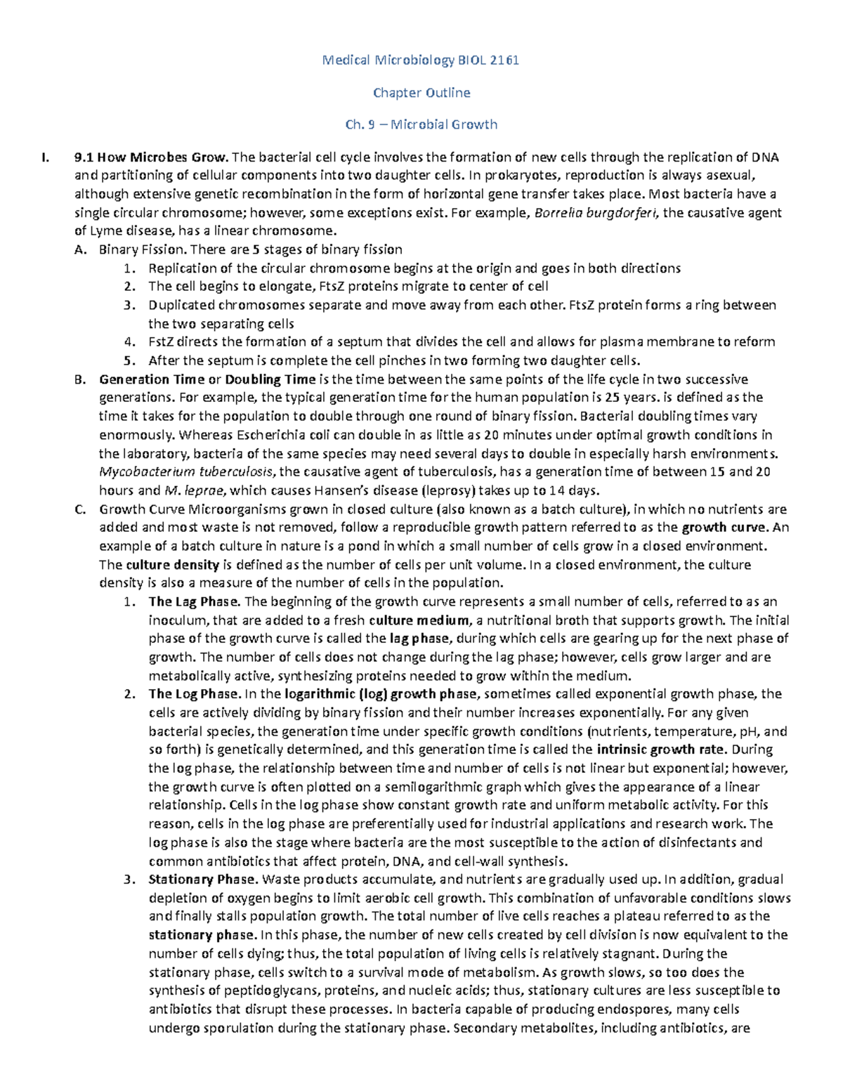 Ch. 9 - Microbial Growth Chapter Outline - Medical Microbiology BIOL ...
