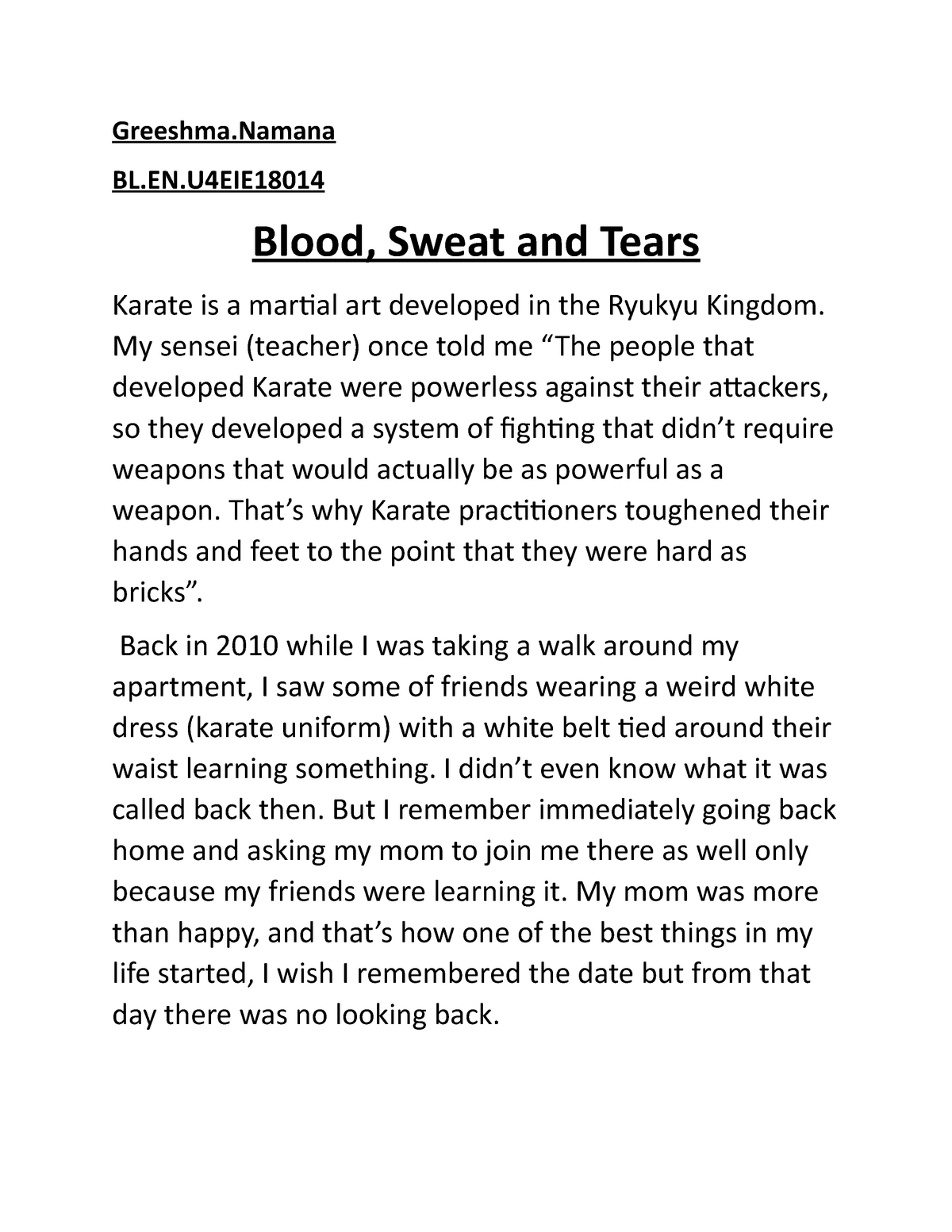 500 word essay on karate