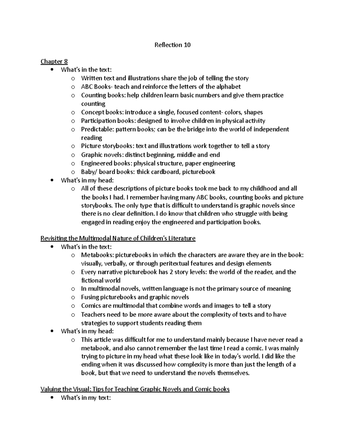 Reflection 10 copy - Reflection 10 Chapter 8 What’s in the text: o ...