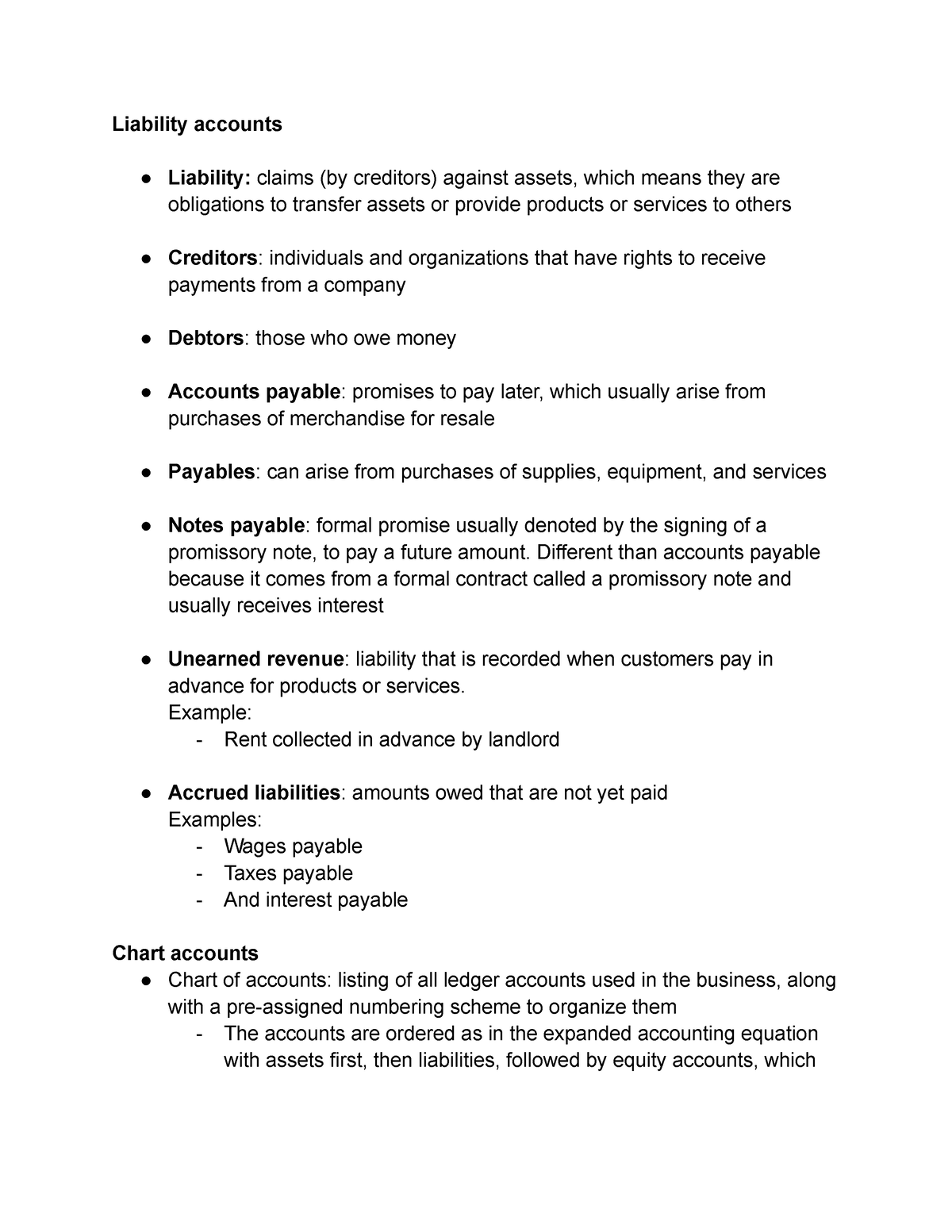 Accounting pt. 7 - notes - Liability accounts Liability: claims (by ...