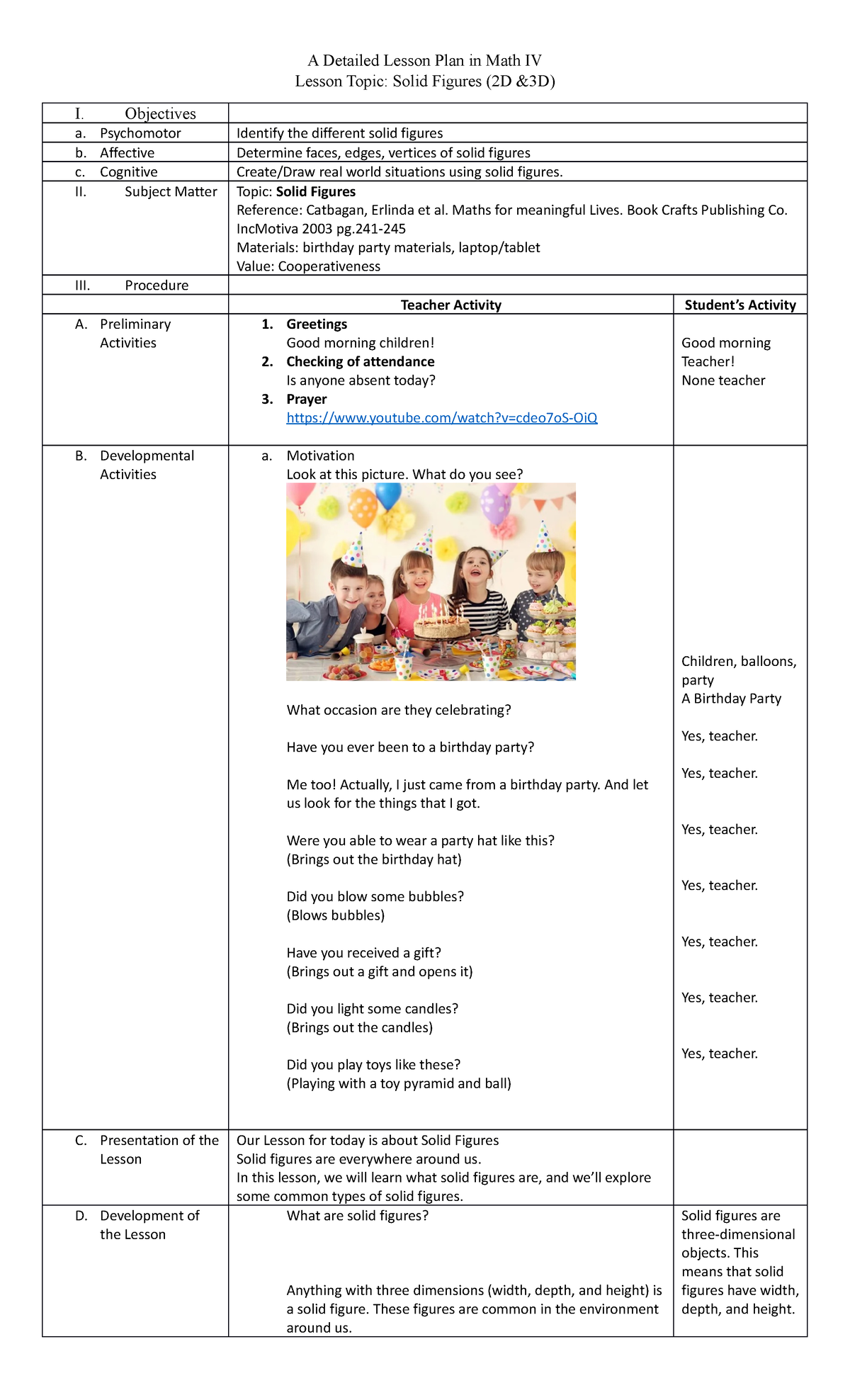 Lesson Plan for Solid Figures - A Detailed Lesson Plan in Math IV ...