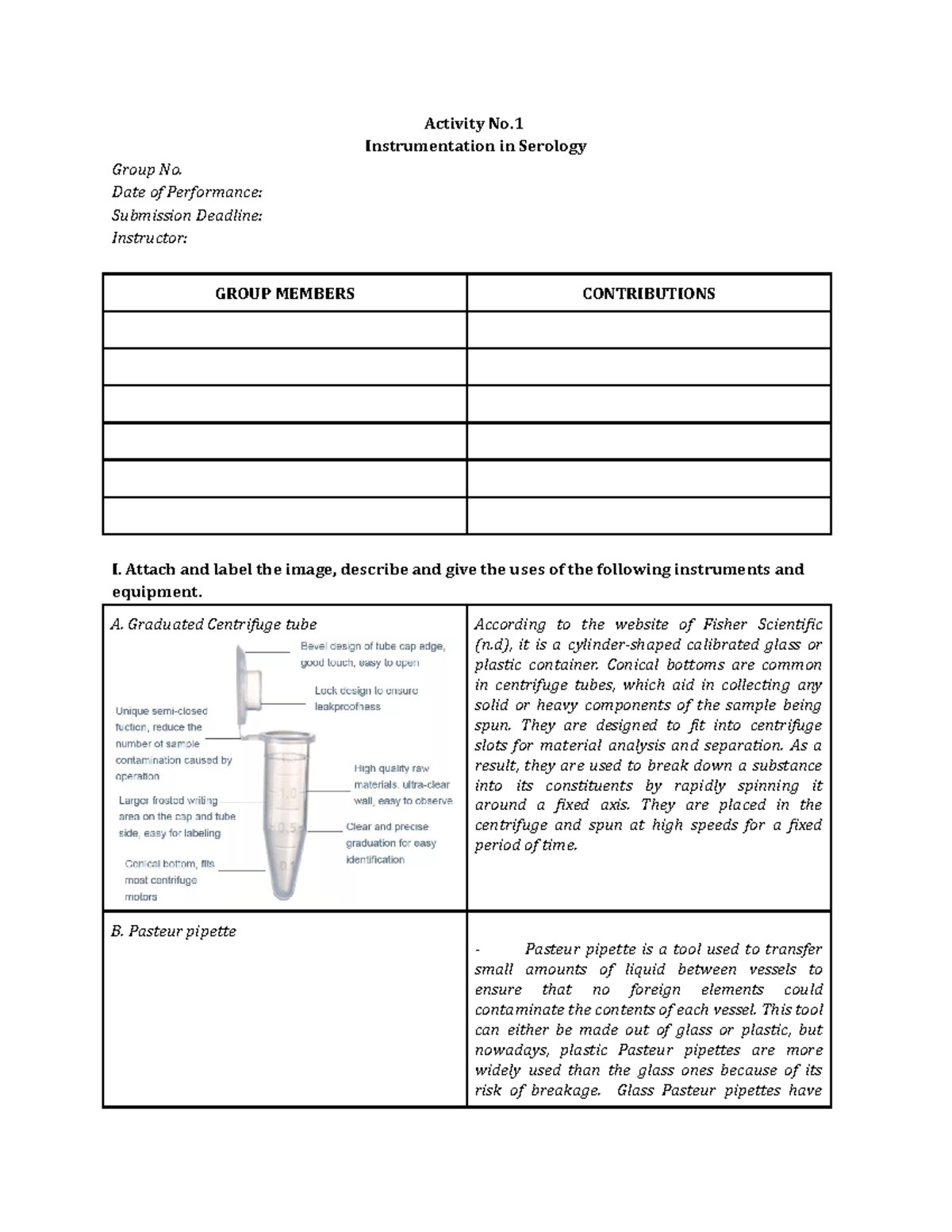 Activity No. 1 - Activity No. Instrumentation in Serology Group No ...