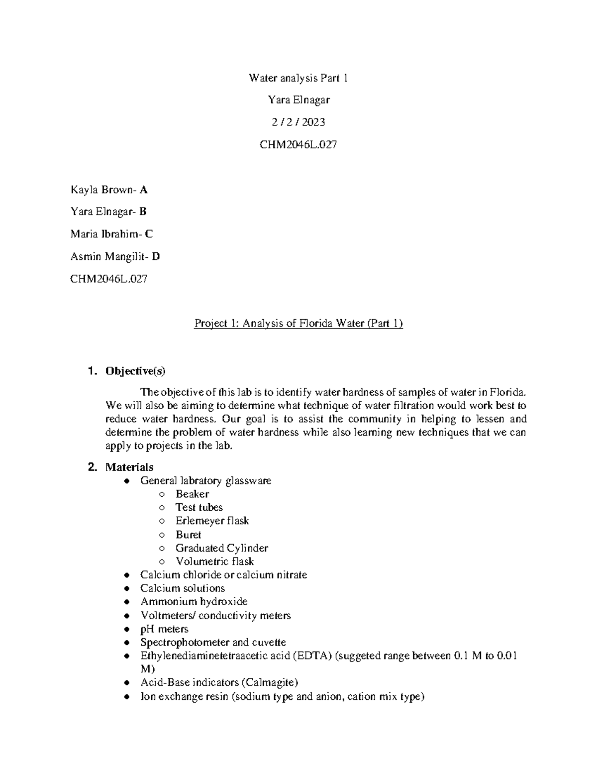 Water analysis Part 1 I got an A on this assignment. Water analysis