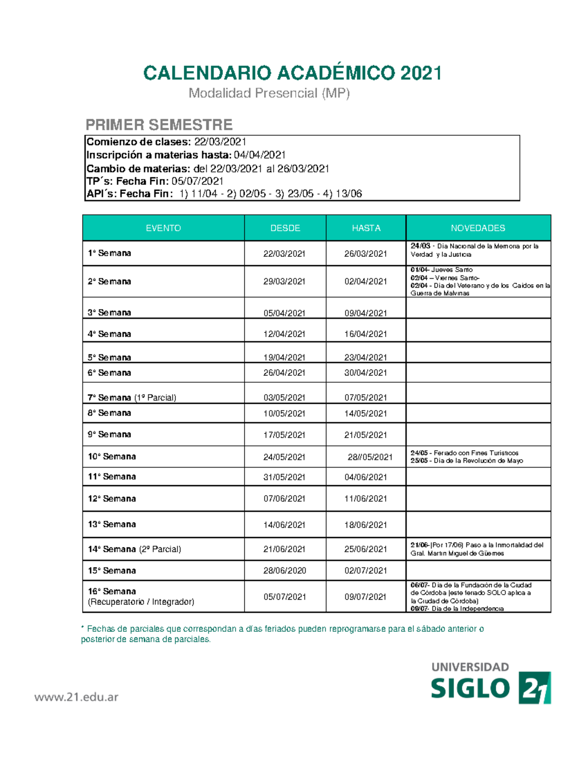 Calendario académico humanidades 4