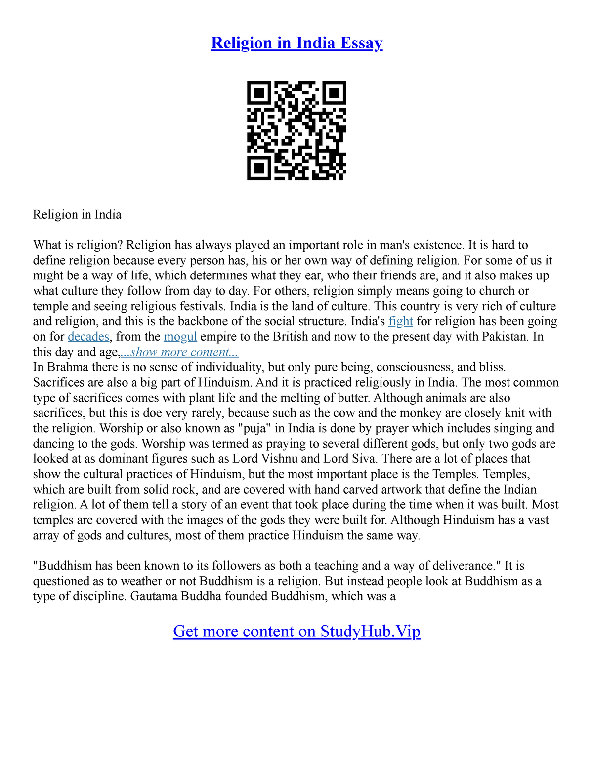 essay on religion in india