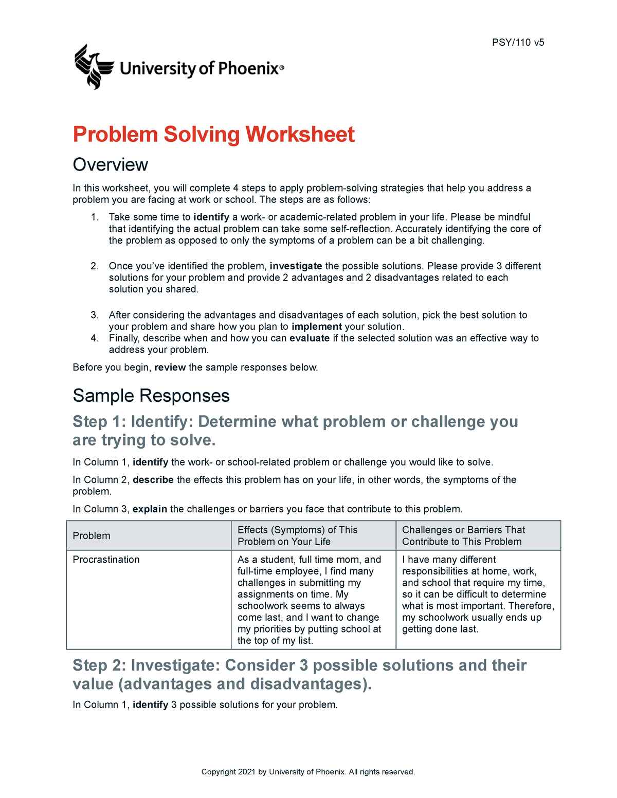 problem solving worksheet university of phoenix