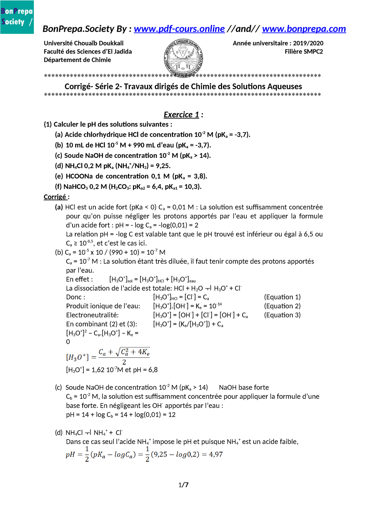 15 Corrigé Série 2 - Salut C Les Exercices De Chimie En Solution - 1 ...