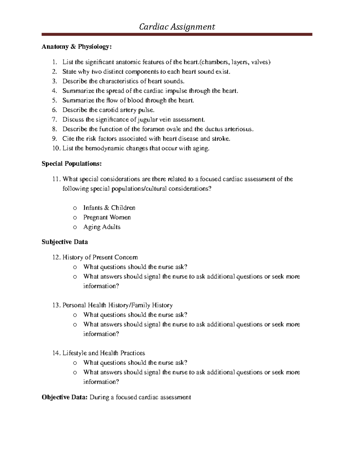 cardiac health care assignment