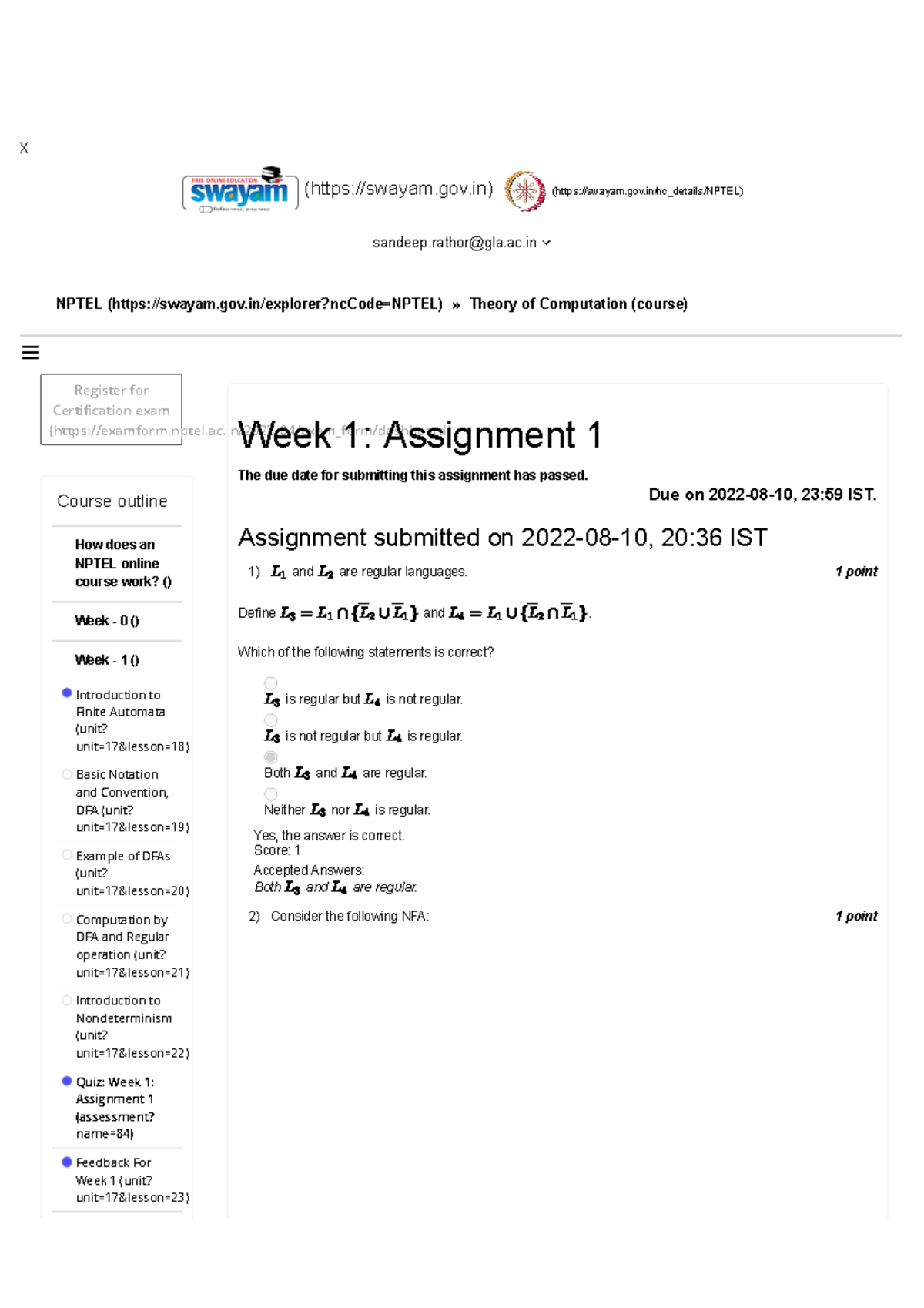 Theory of Computation - Unit 3 - Week - 1 - X NPTEL (swayam.gov ...