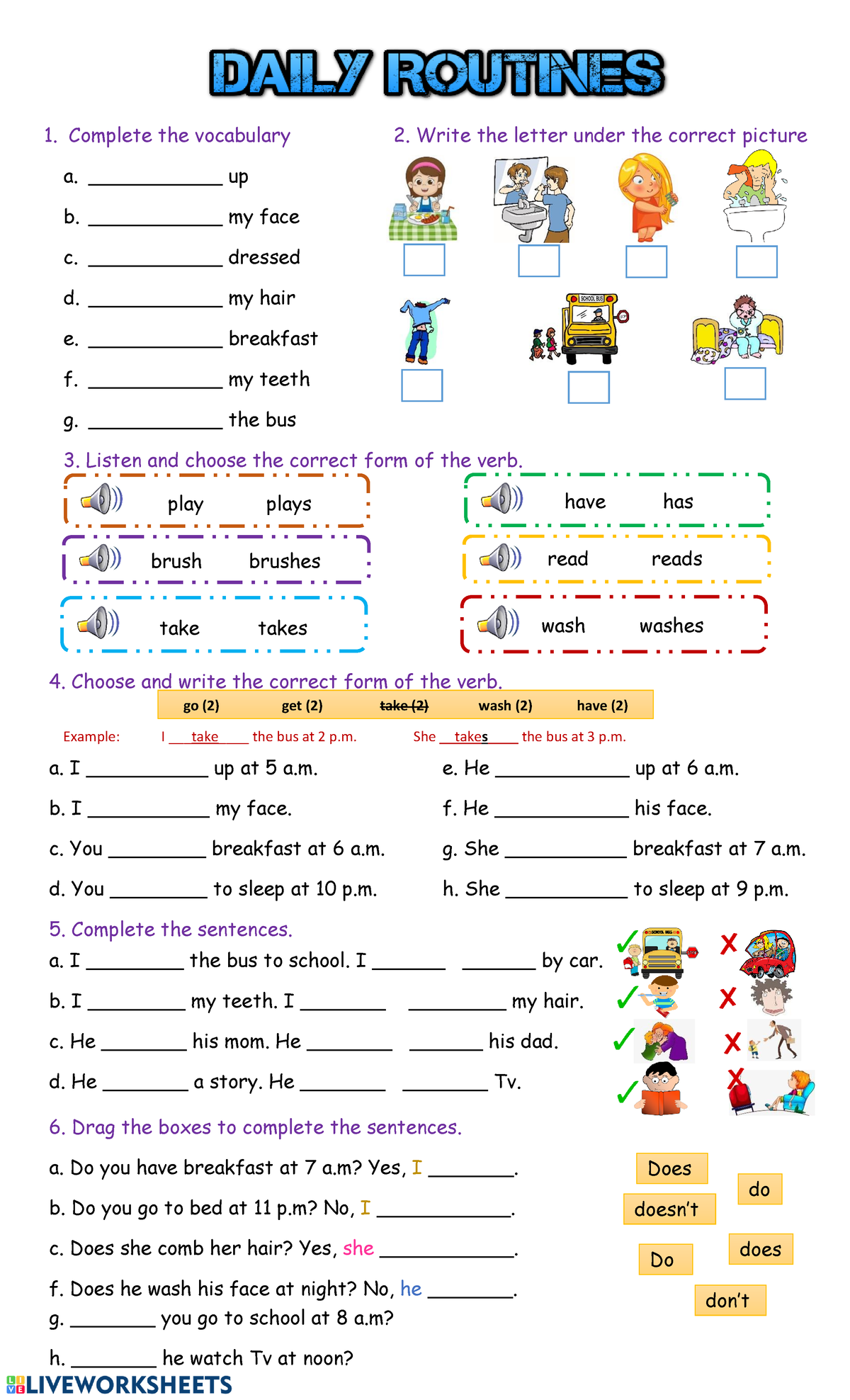 Daily-routines - Grammar - Complete The Vocabulary 2. Write The Letter 