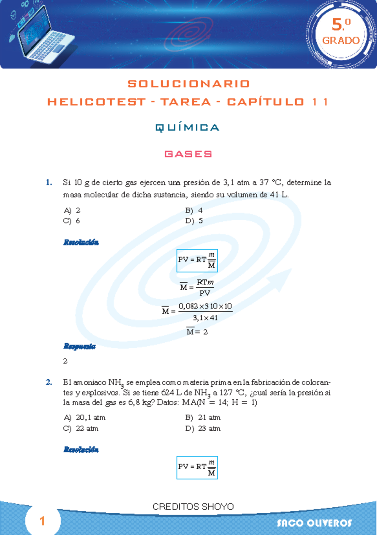 Tarea Quimica CAP 11 2 - 1 SACO OLIVEROS HELICOTEST - TAREA - CAPÍTULO ...