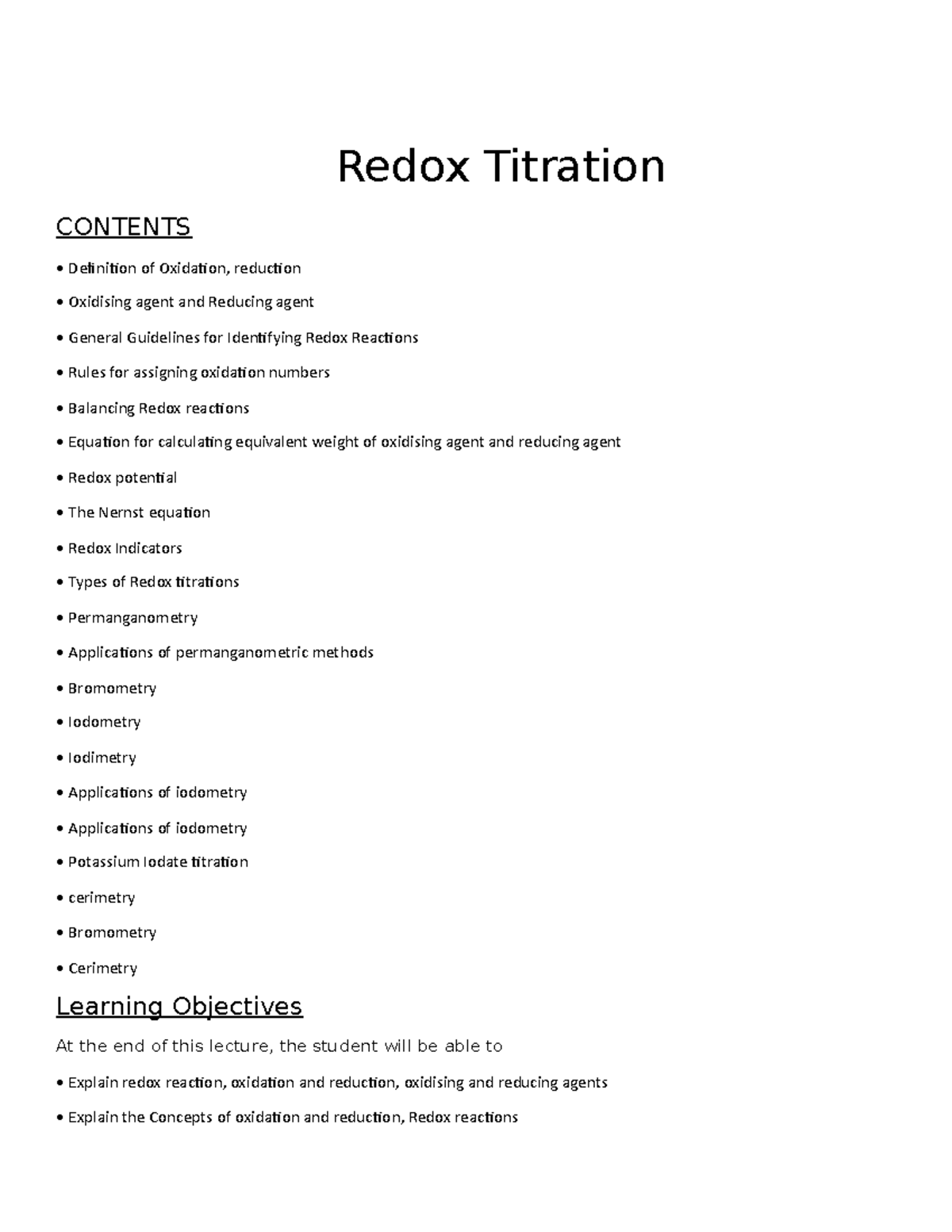 Chapter 16 Redox Titration Redox Titration CONTENTS Definition of