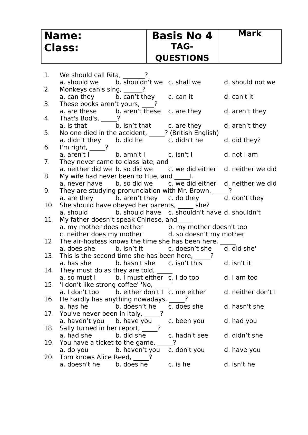 tag questions شرح