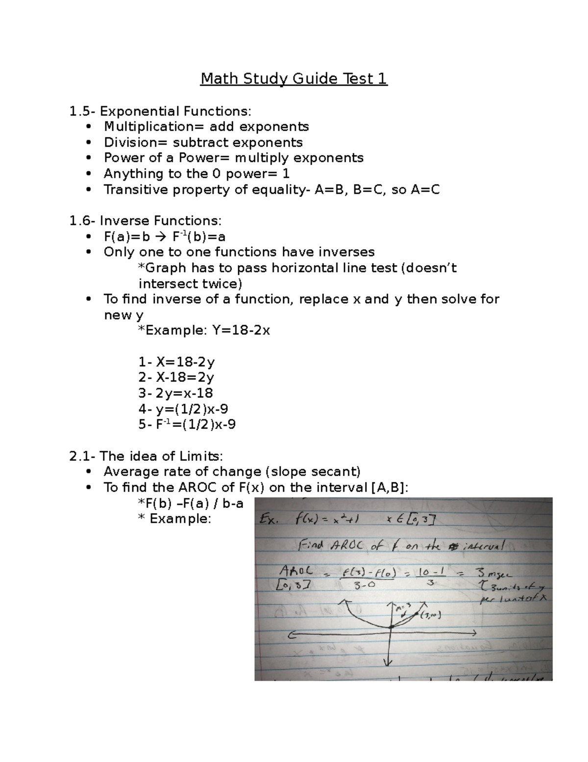 Math Study Guide Test 1 Lecture Notes For Test 1 Math Study Guide Test Studocu