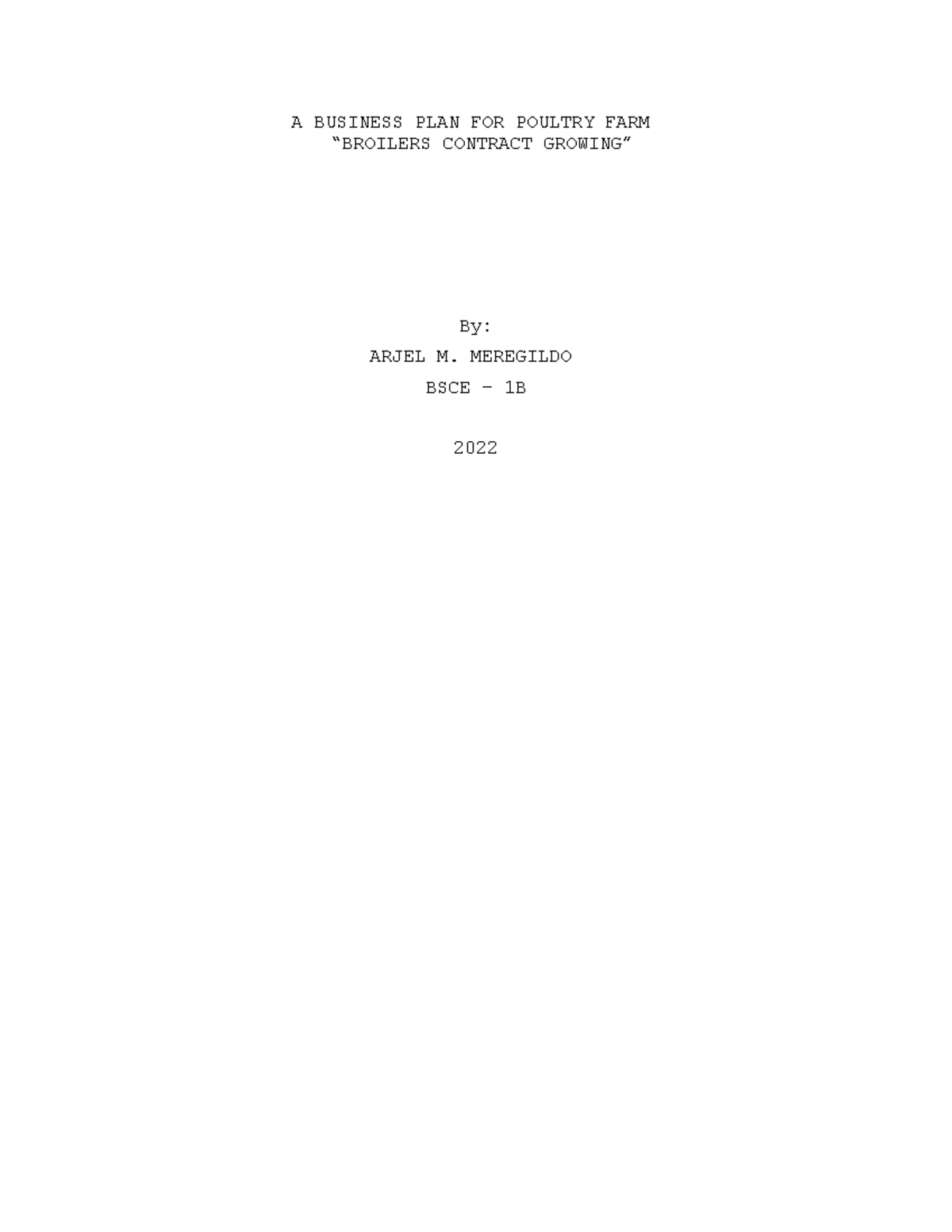 A Business PLAN FOR Poultry FARM A BUSINESS PLAN FOR POULTRY FARM