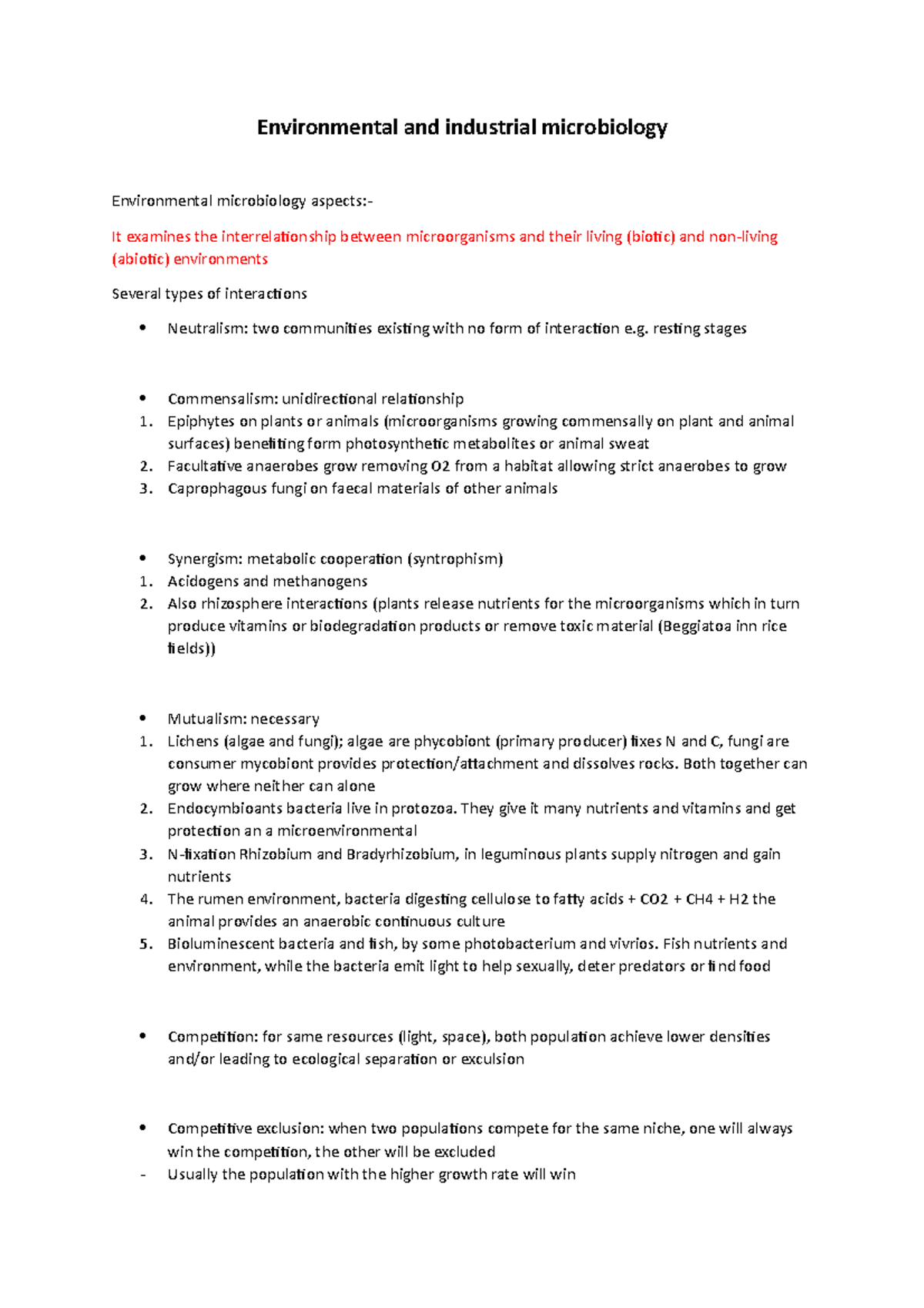 lecture 23 notes Environmental and industrial microbiology