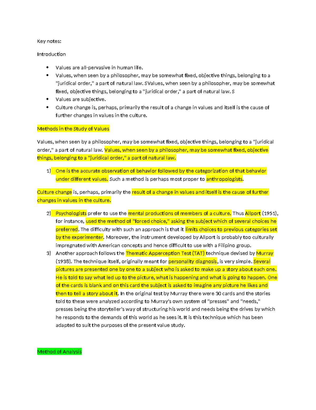 RPH Topic Notes - Key notes: Introduction Values are all-pervasive in ...