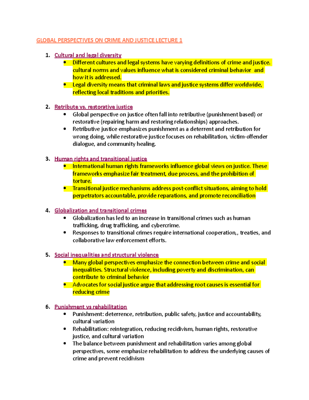 CJ 435 lecture notes - GLOBAL PERSPECTIVES ON CRIME AND JUSTICE LECTURE ...