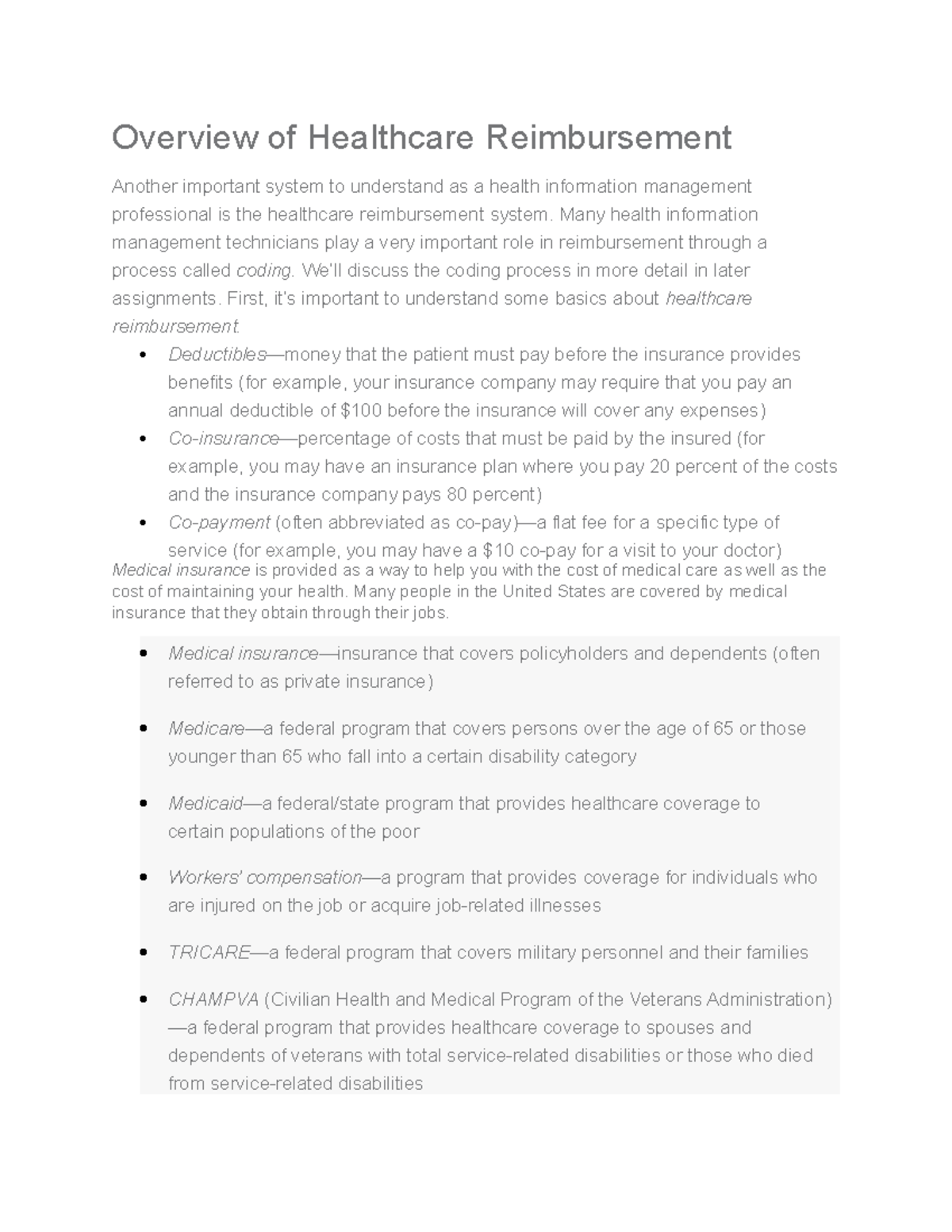 Overview Of Healthcare Reimbursement - Overview Of Healthcare ...