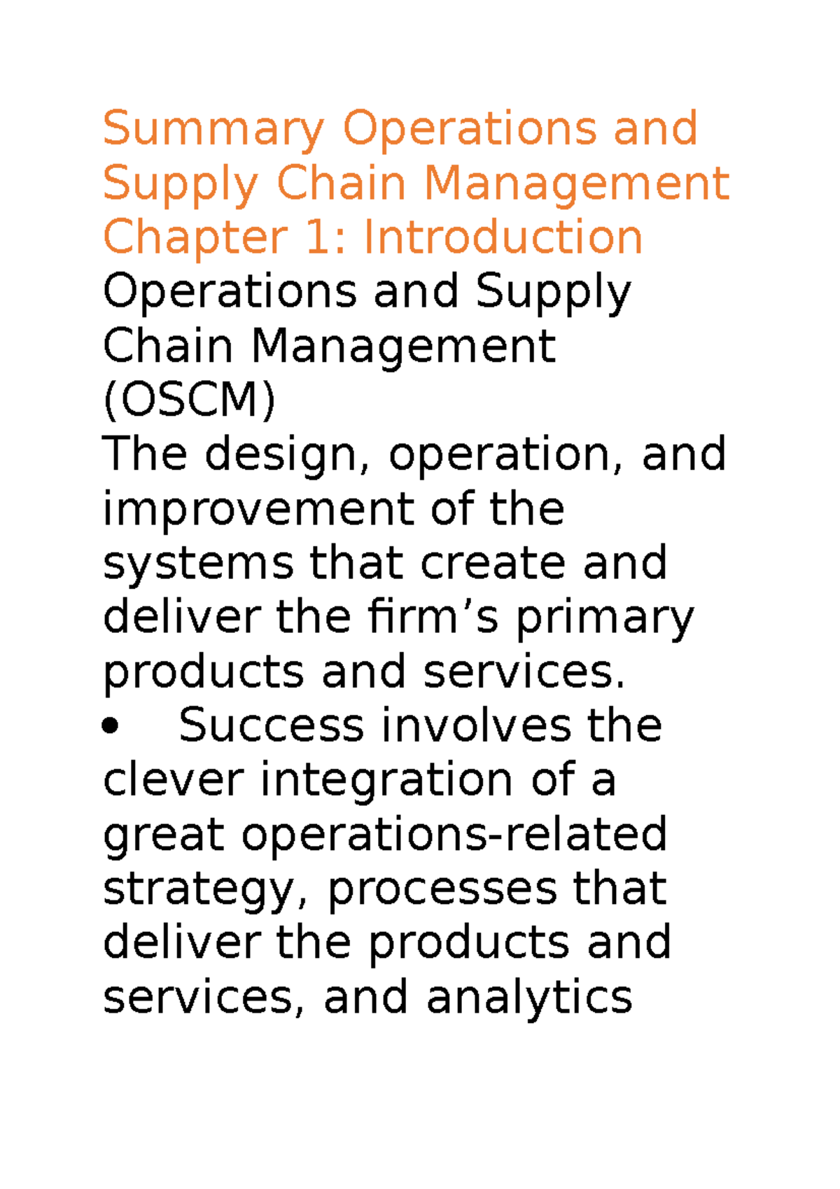 Summary Operations and Supply Chain Management Summary Operations and