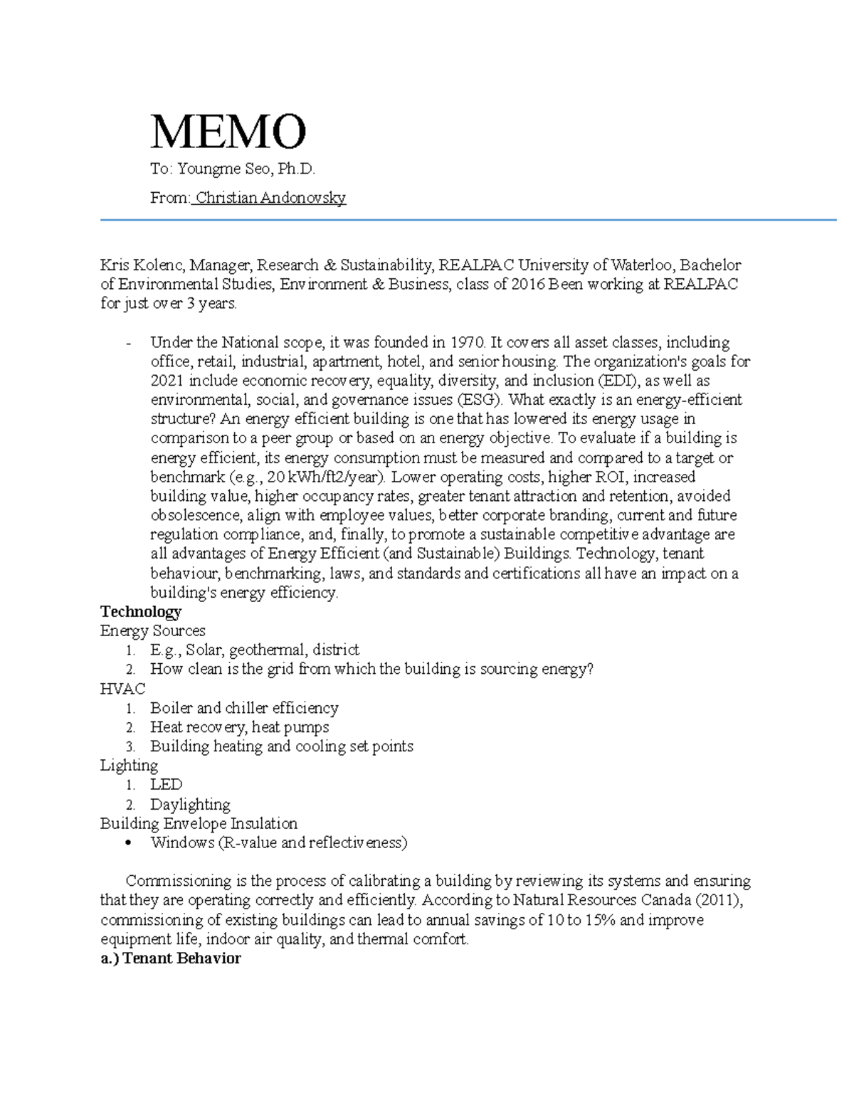 Memo template week 10 - wqfqefqefqef - MEMO To: Youngme Seo, Ph. From ...