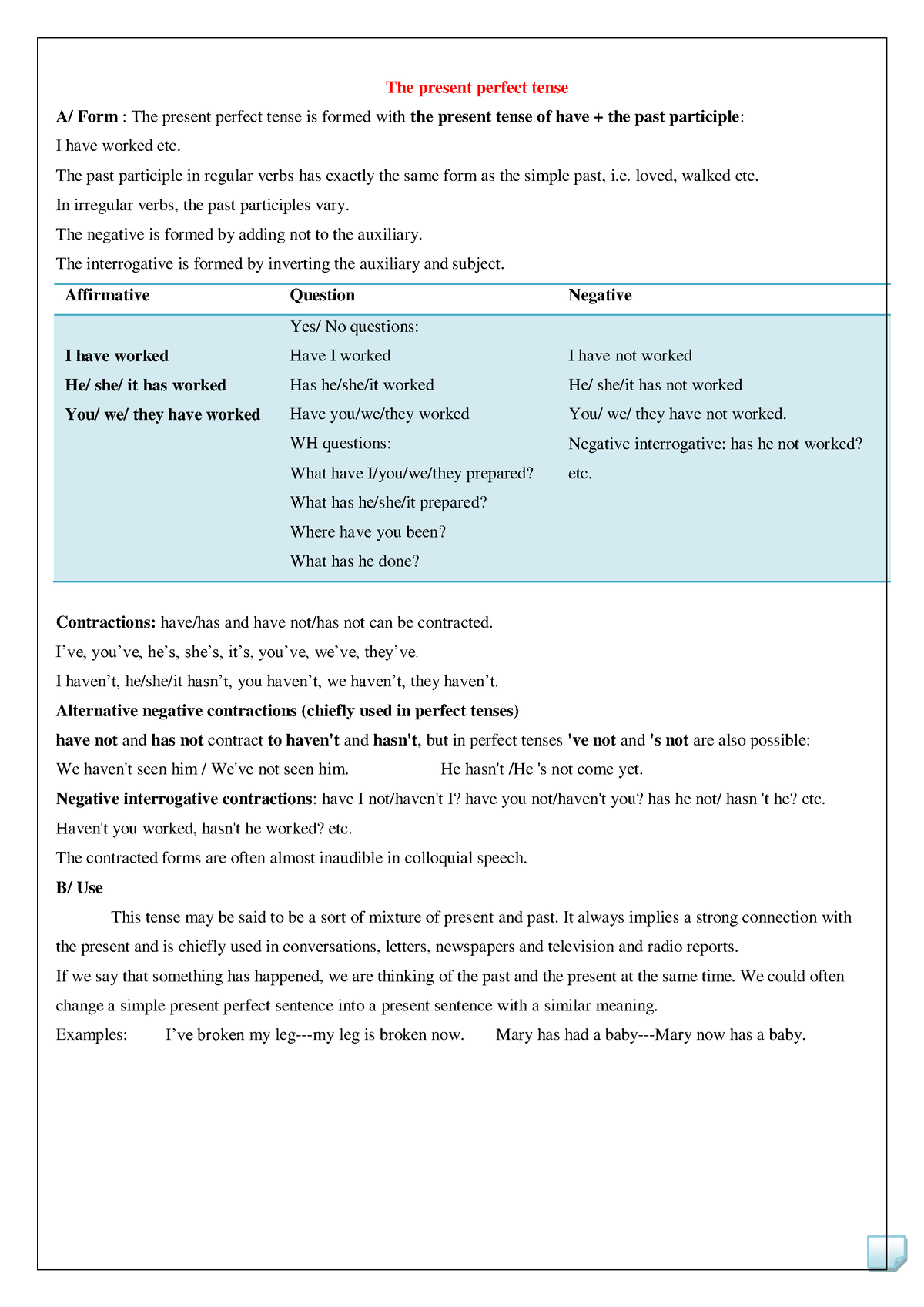 5 - The present perfect tense - The past participle in regular verbs ...