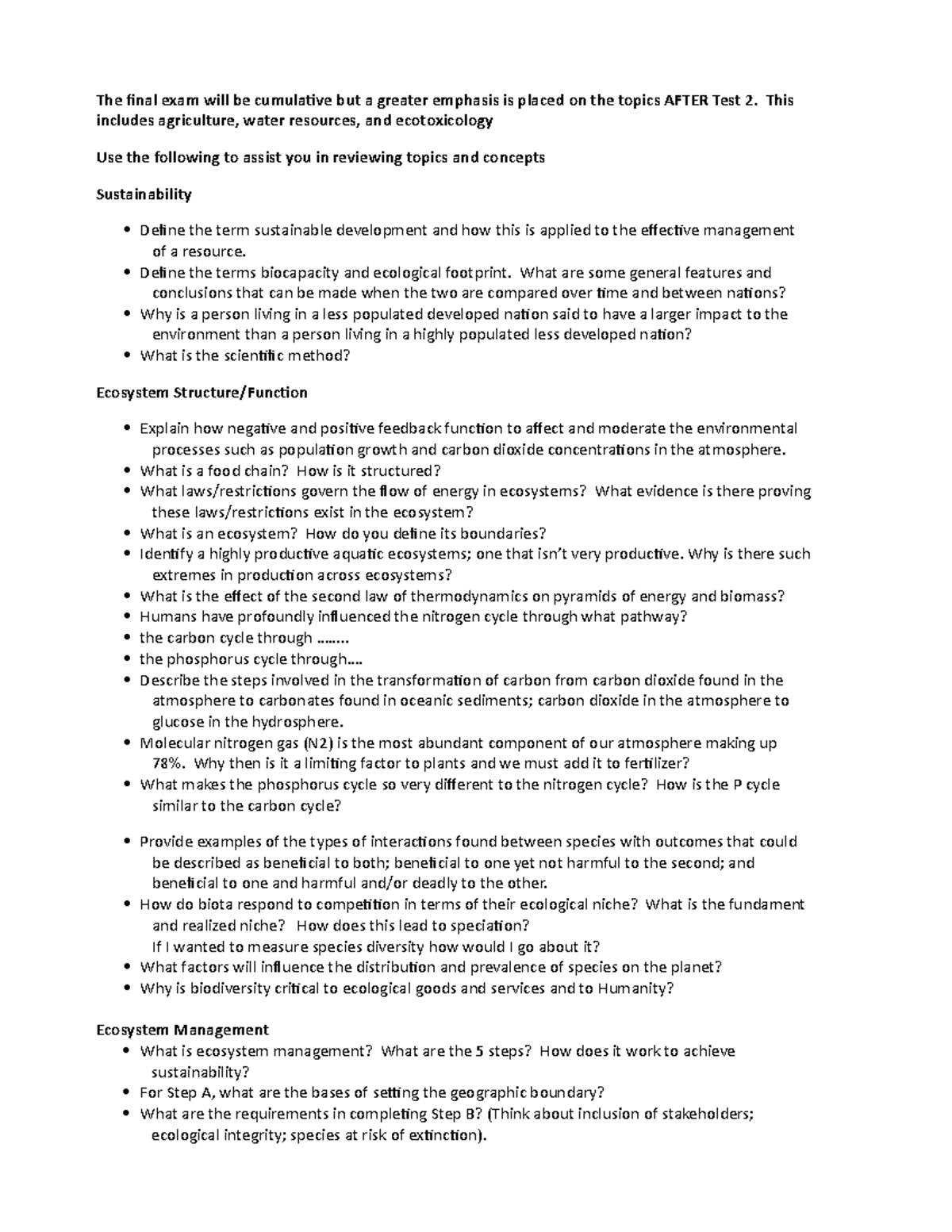 Final Exam Prep Questions Winter 2022 The final exam will be