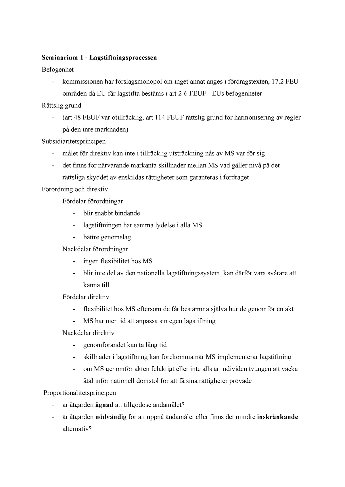 Seminarium 1 - Lagstiftningsprocessen - Seminarium 1 ...