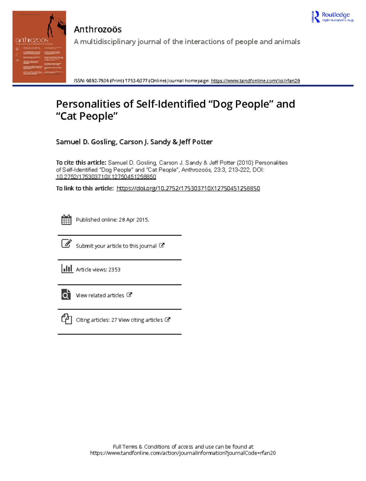Qdafi 2 - Gosling, et al. - Personalities of Self Identified Dog People ...