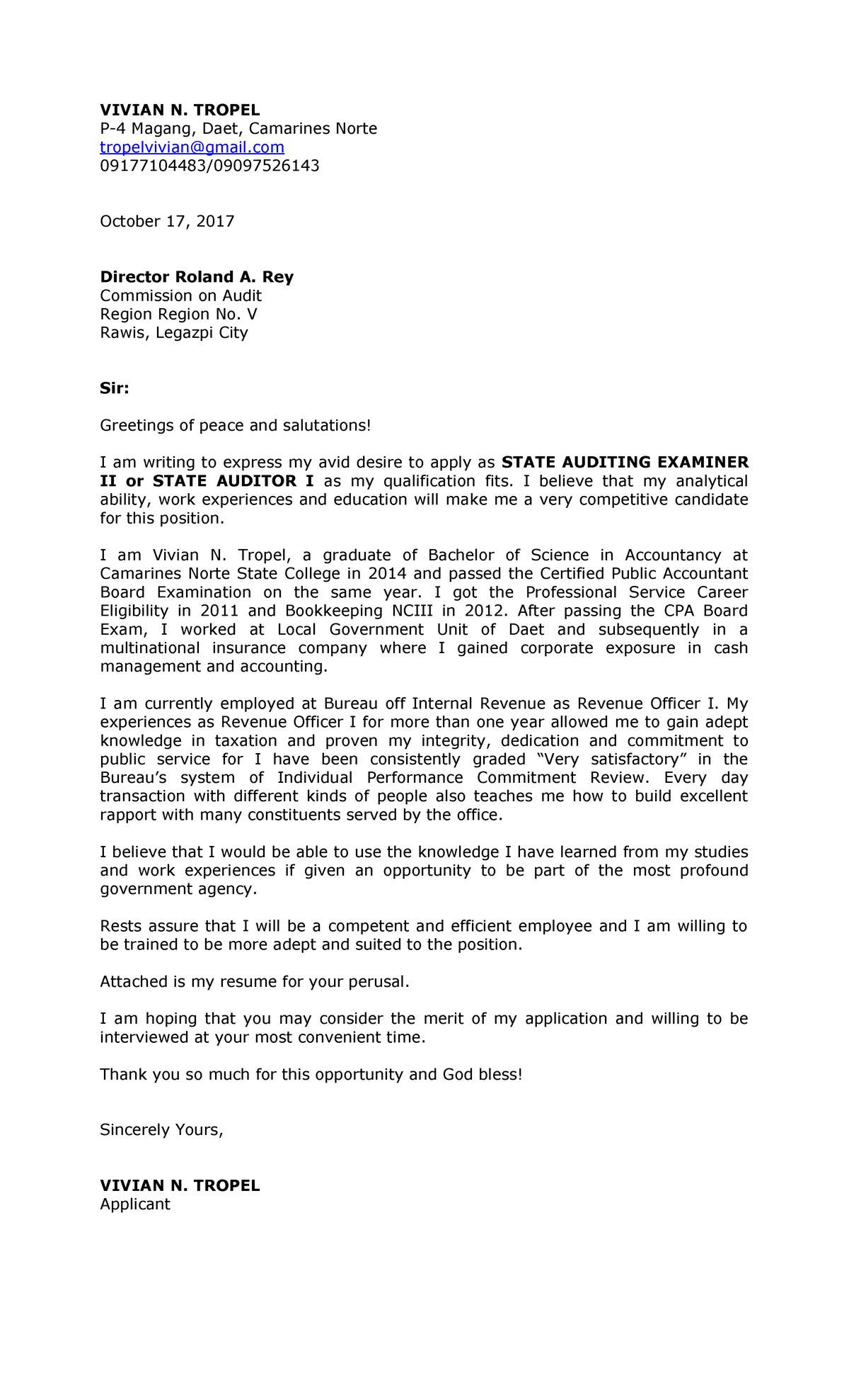 application letter for government employment philippines