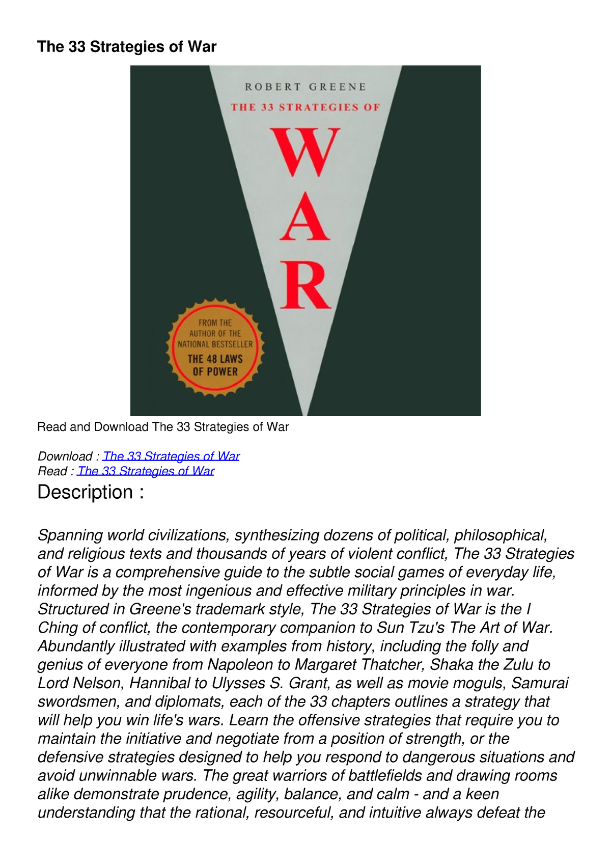 PDF/READ The 33 Strategies of War - The 33 Strategies of War Read and ...