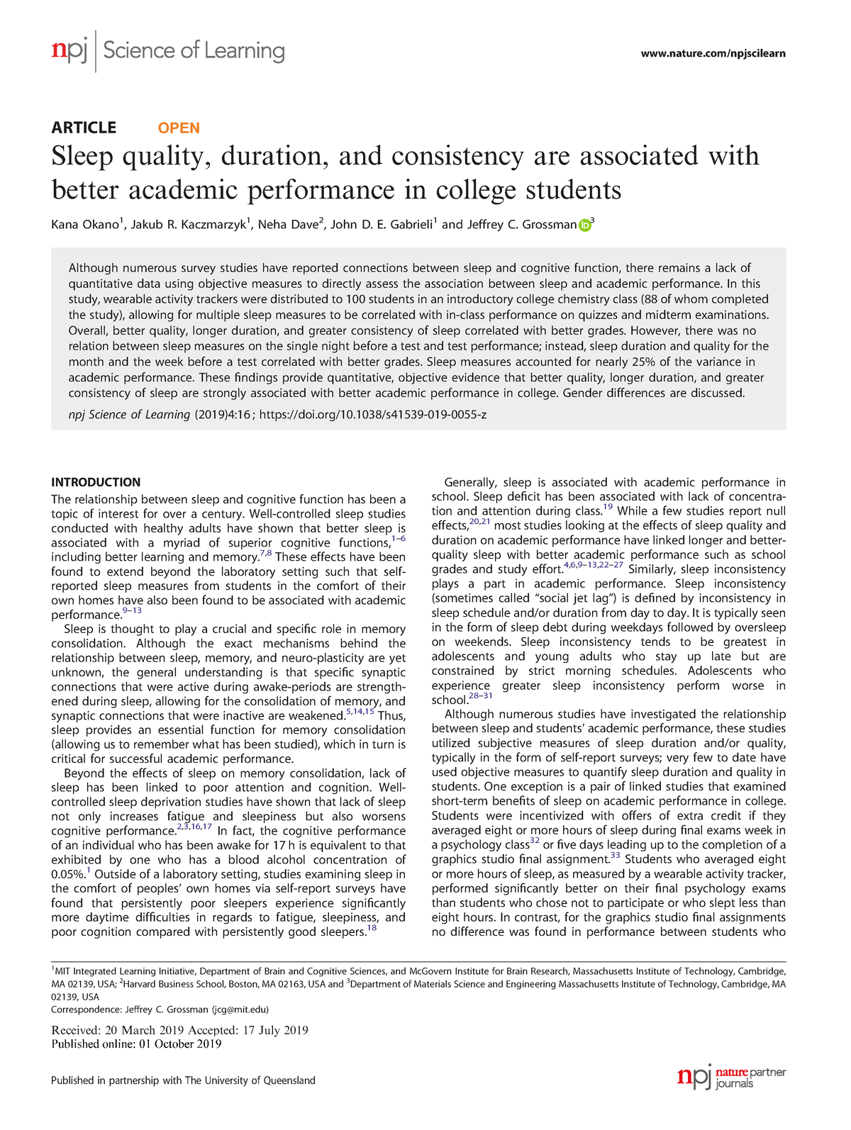 S41539 019 0055 Z - Texto - ARTICLE OPEN Sleep Quality, Duration, And ...