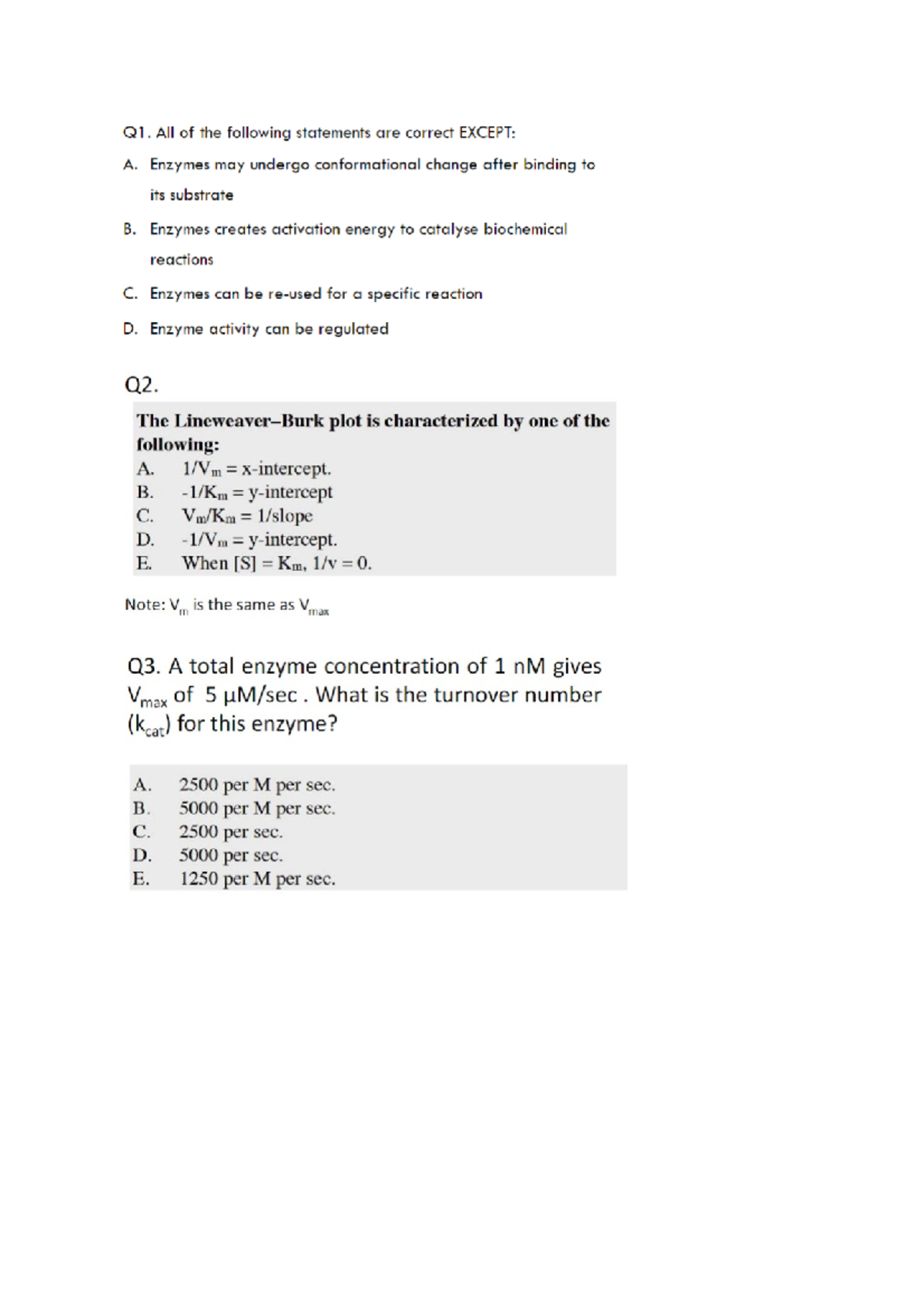 Enzyme questions PHAR2812 Studocu