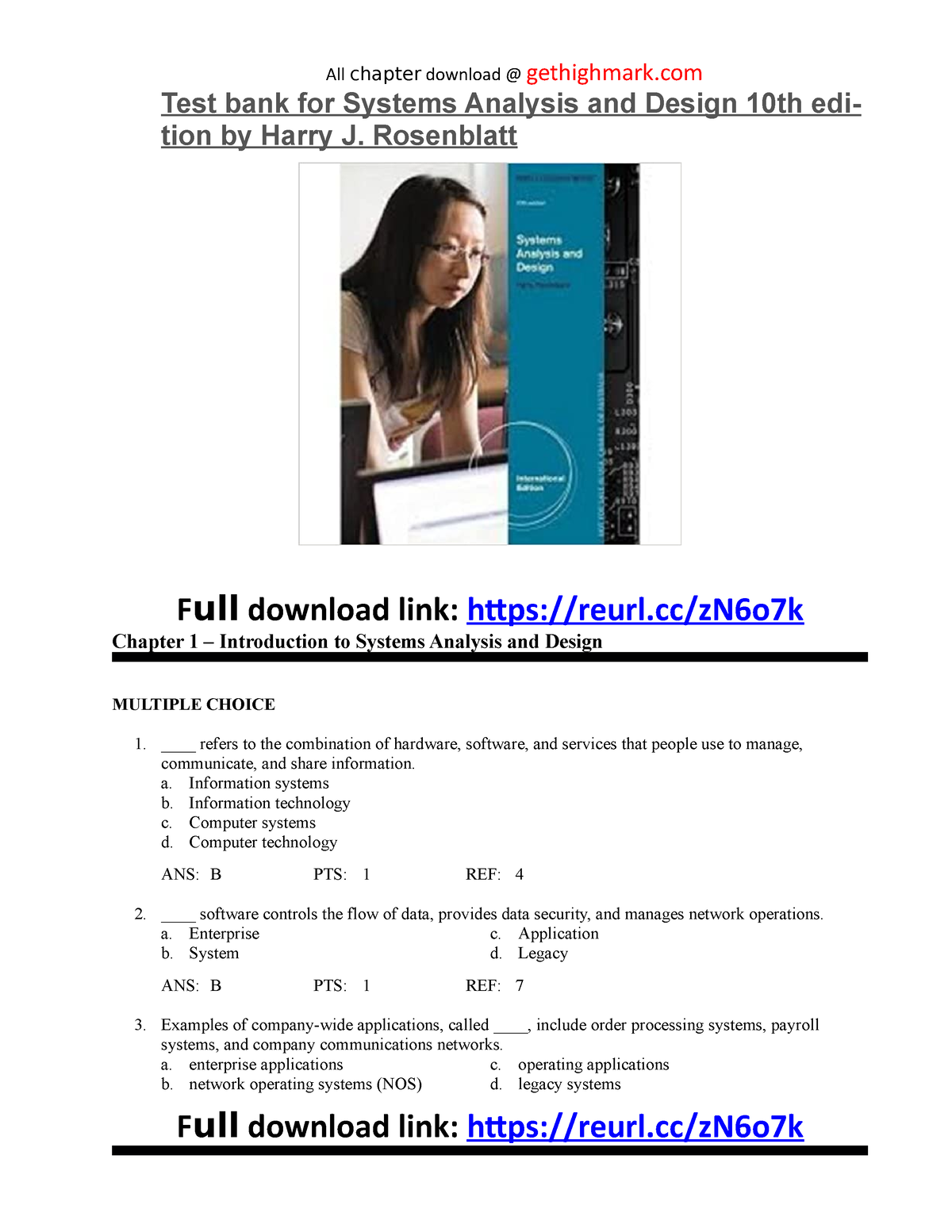 Test Bank For Systems Analysis And Design 10th Edition By Harry J Rosenblatt Rosenblatt Full 8637