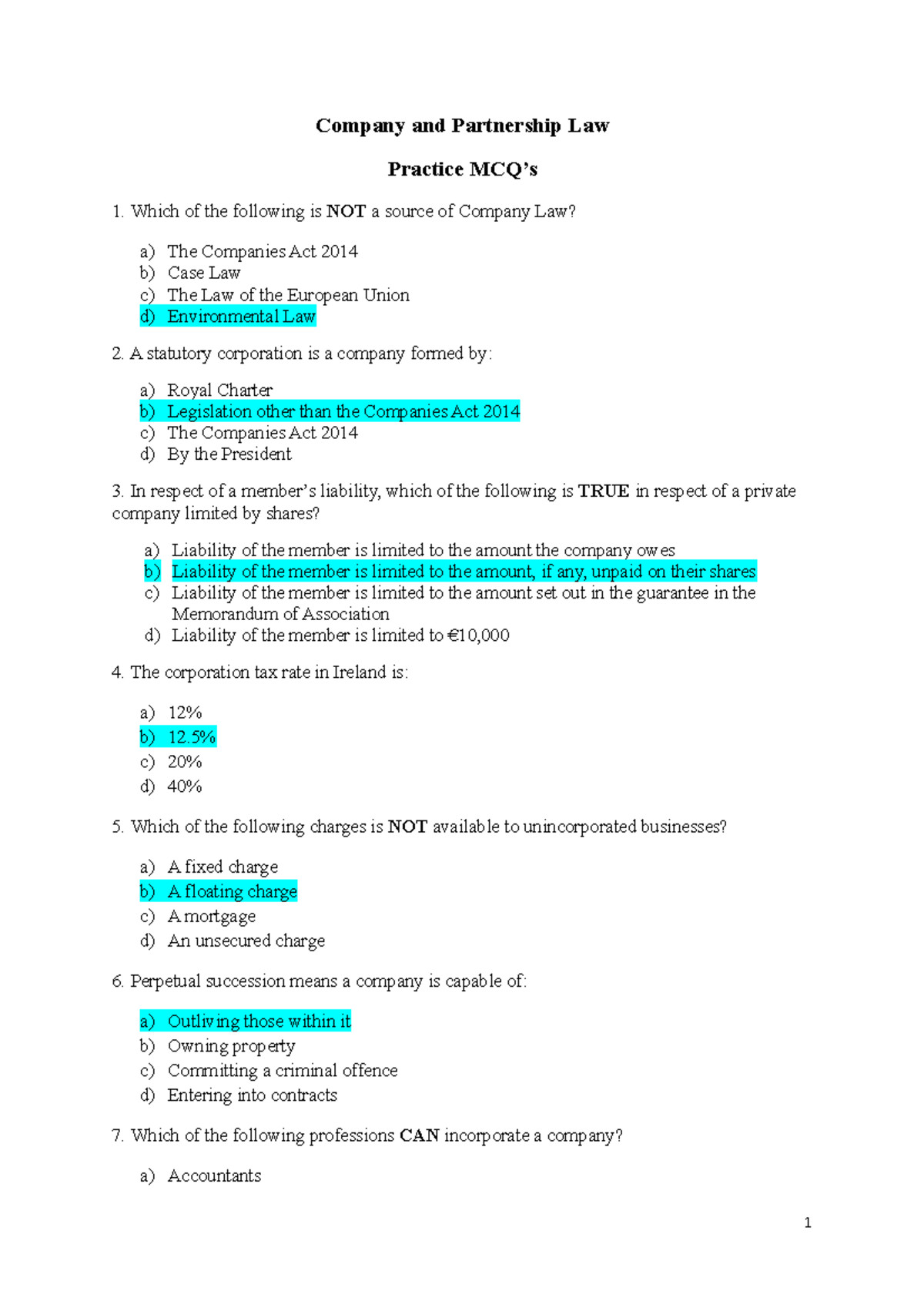 Exam 6 May 17 Questions And Answers Company And Partnership Law Practice Mcq S Which Of The Studocu