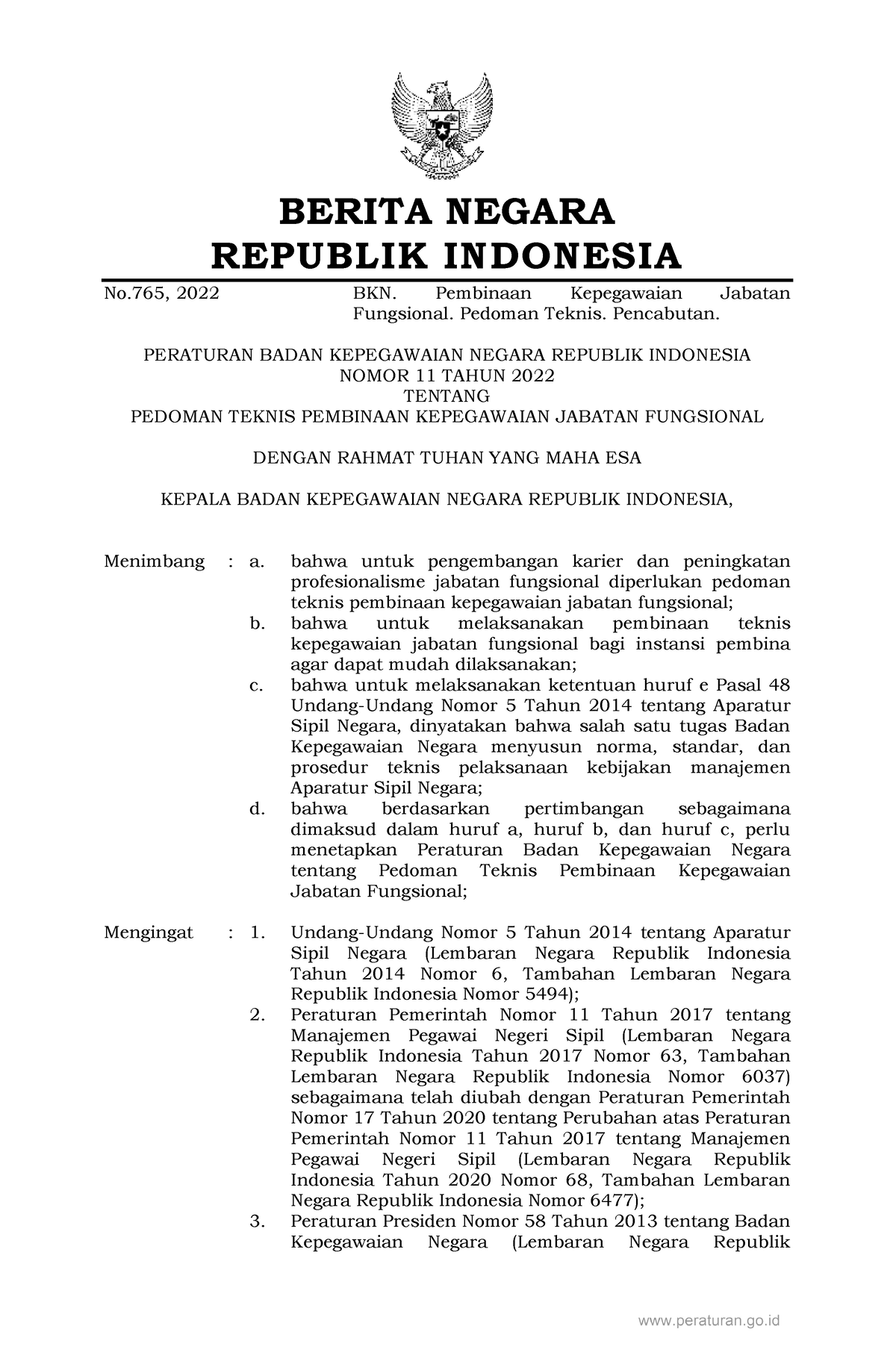 Peraturan BKN No 11 Tahun 2022 - BERITA NEGARA REPUBLIK INDONESIA No ...