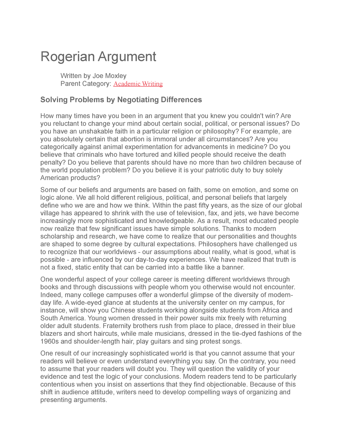 argumentative essay about rogerian argument
