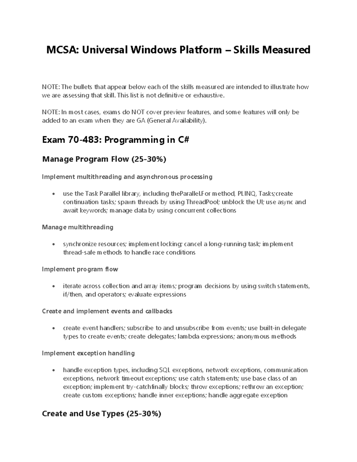 Mcsa universal windows platform skills measured MCSA Universal