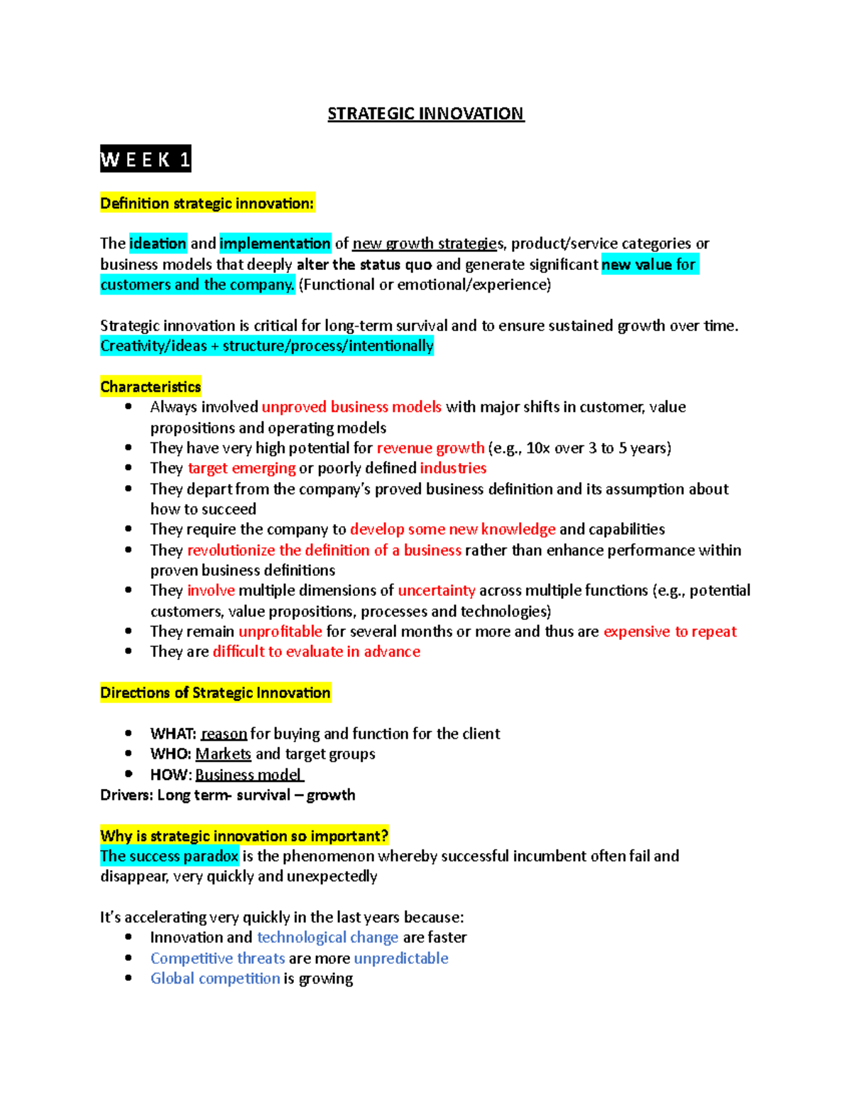 Strategic Innovation Summary Laura - STRATEGIC INNOVATION W E E K 1 ...