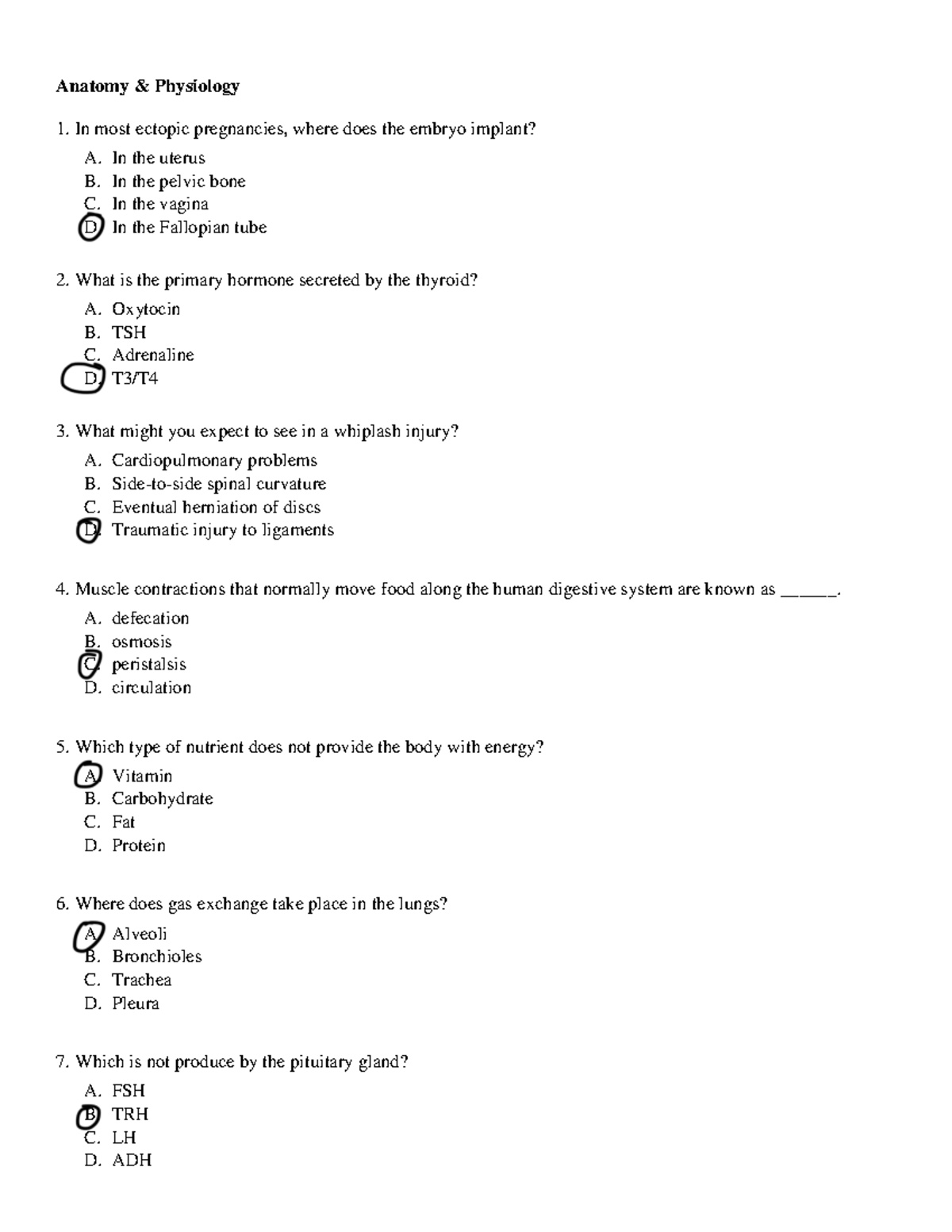 Anatomy Physiology Questions With Answers - Anatomy & Physiology In ...