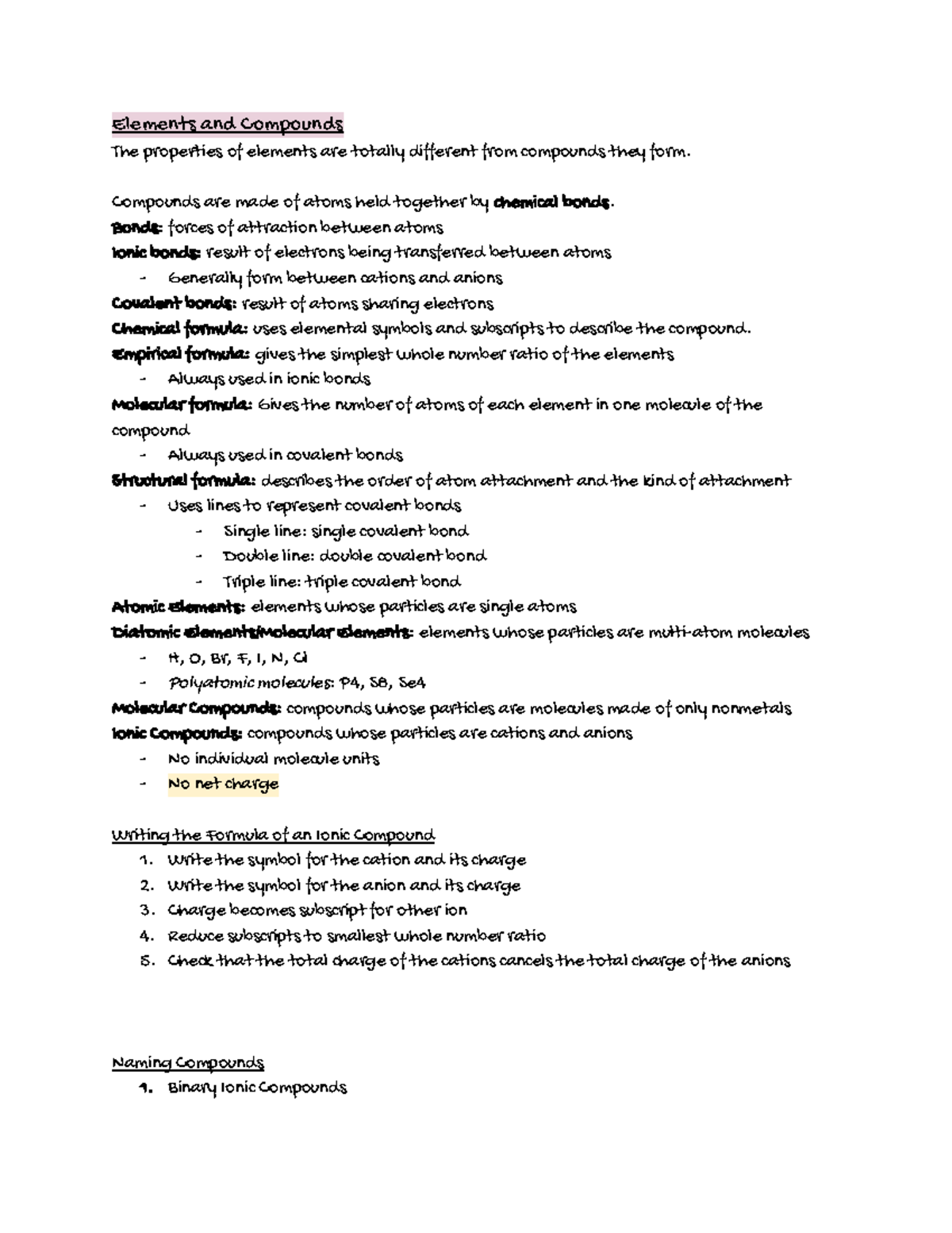 Chapter 3 Notes - Elements and Compounds The properties of elements are ...